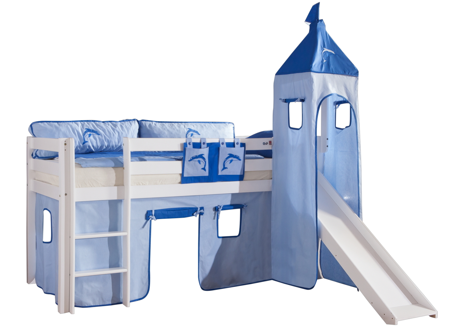 4-teiliges Stoffset - blau - für Halbhochbett mit Turm KIM und ALEX mit Rutsche