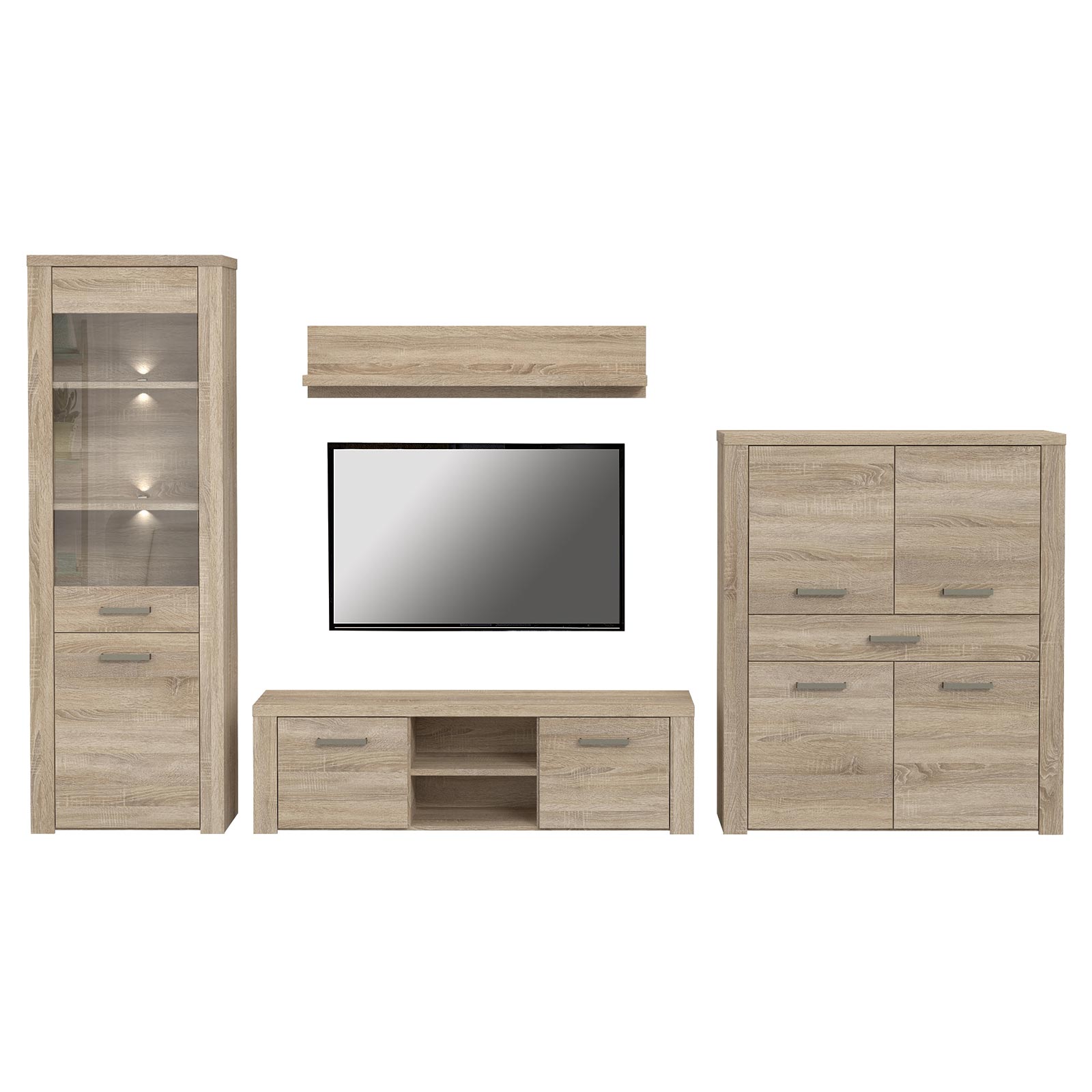 4-teiliges Wohnwand-Set - Sonoma Eiche