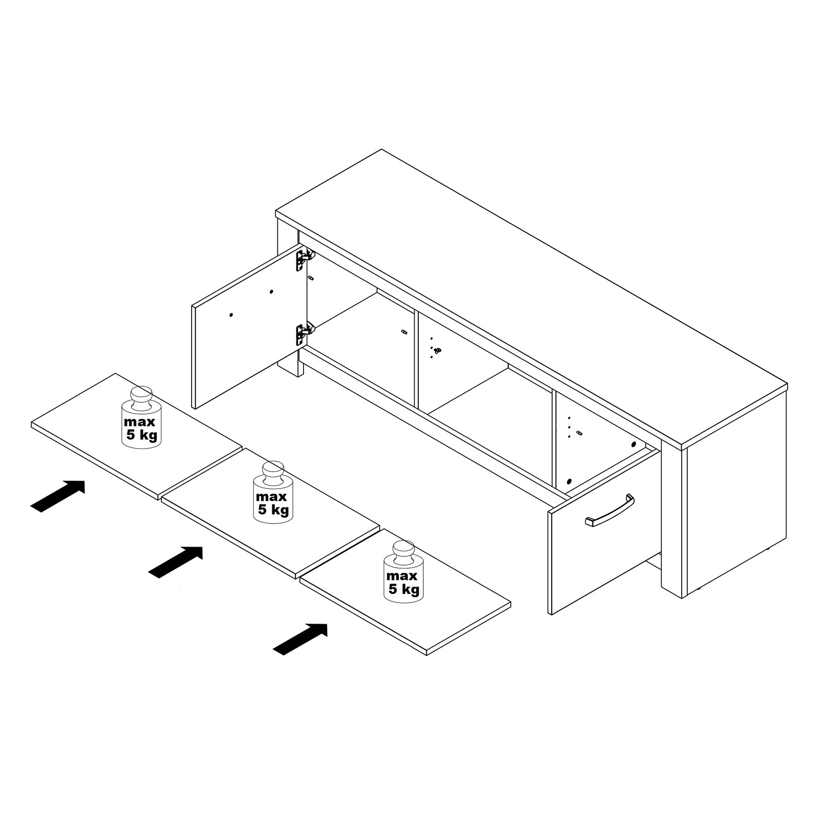 4-teiliges Wohnwand-Set - weiß - Bianco Eiche