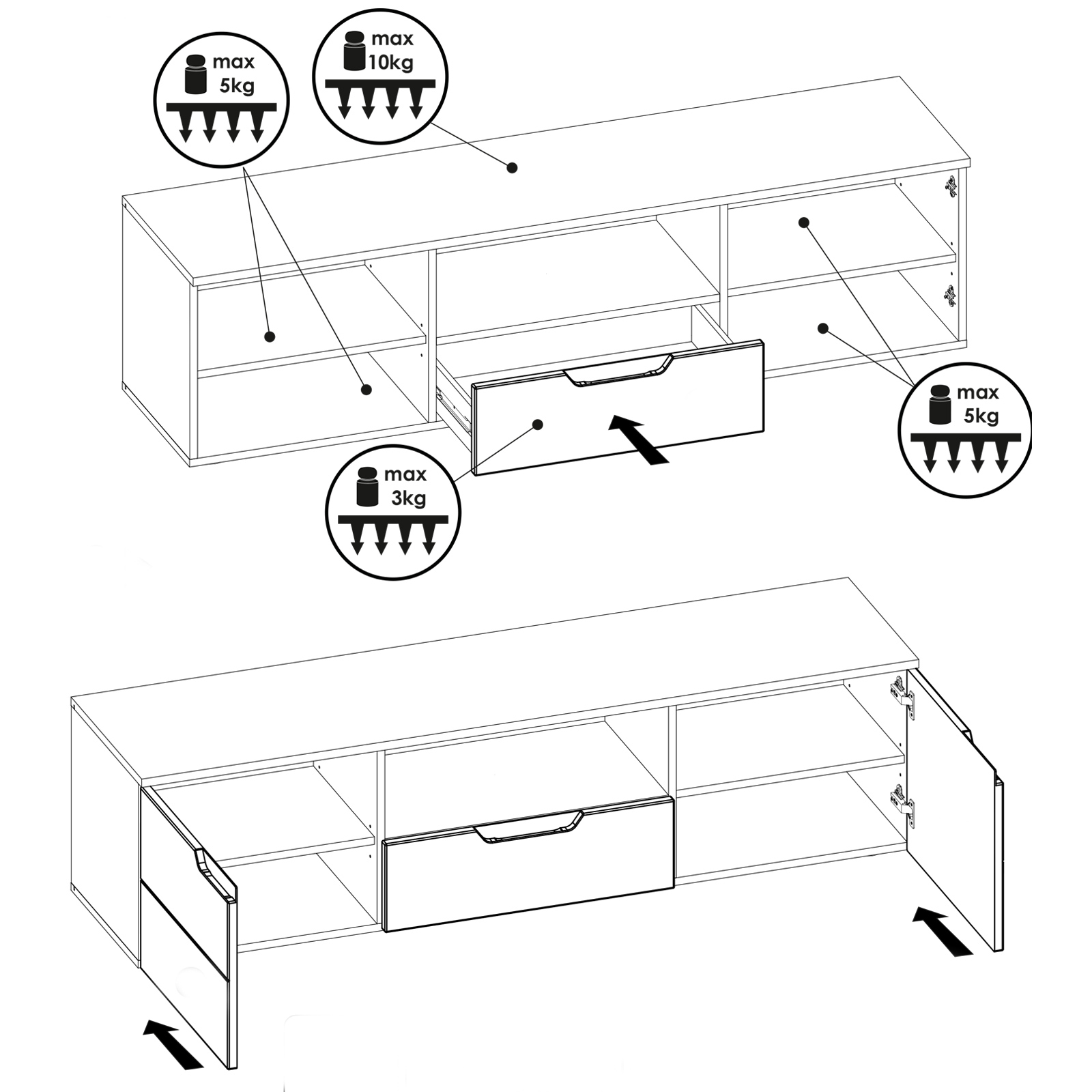 4-teiliges Wohnwand-Set - weiß - Fronten in Hochglanz