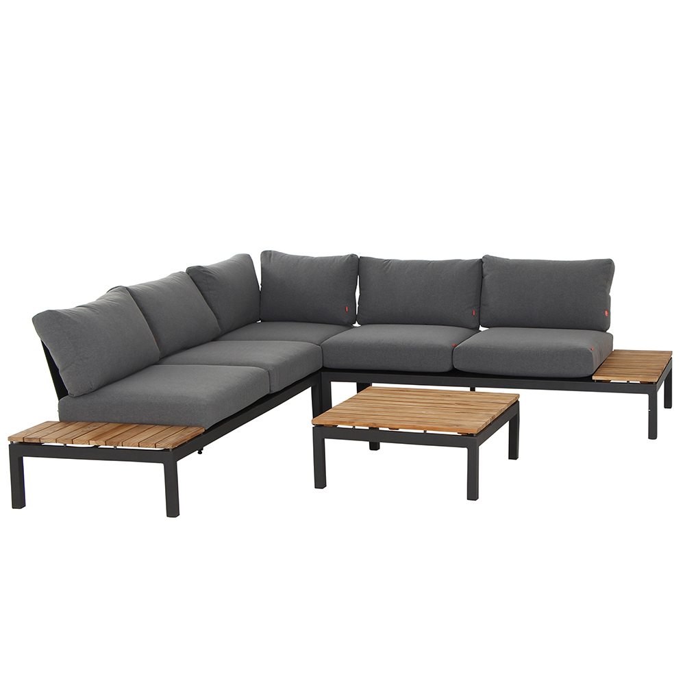 4-tlg-Ecklounge-Set ALVIDA - anthrazit-Teakfarben - 172x80 cm