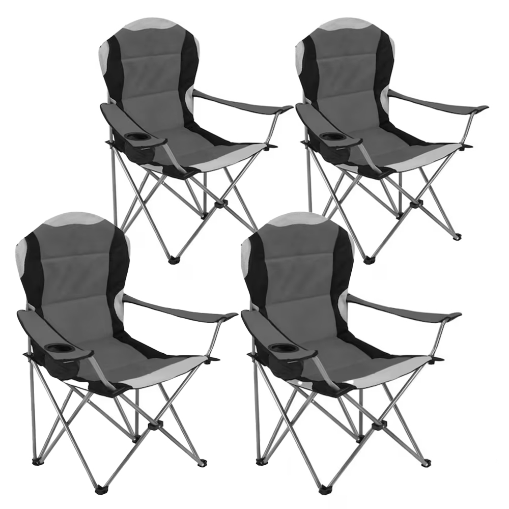 4er-Set Deluxe Faltsessel ANTIGUA - grau-schwarz - Getränkehalter