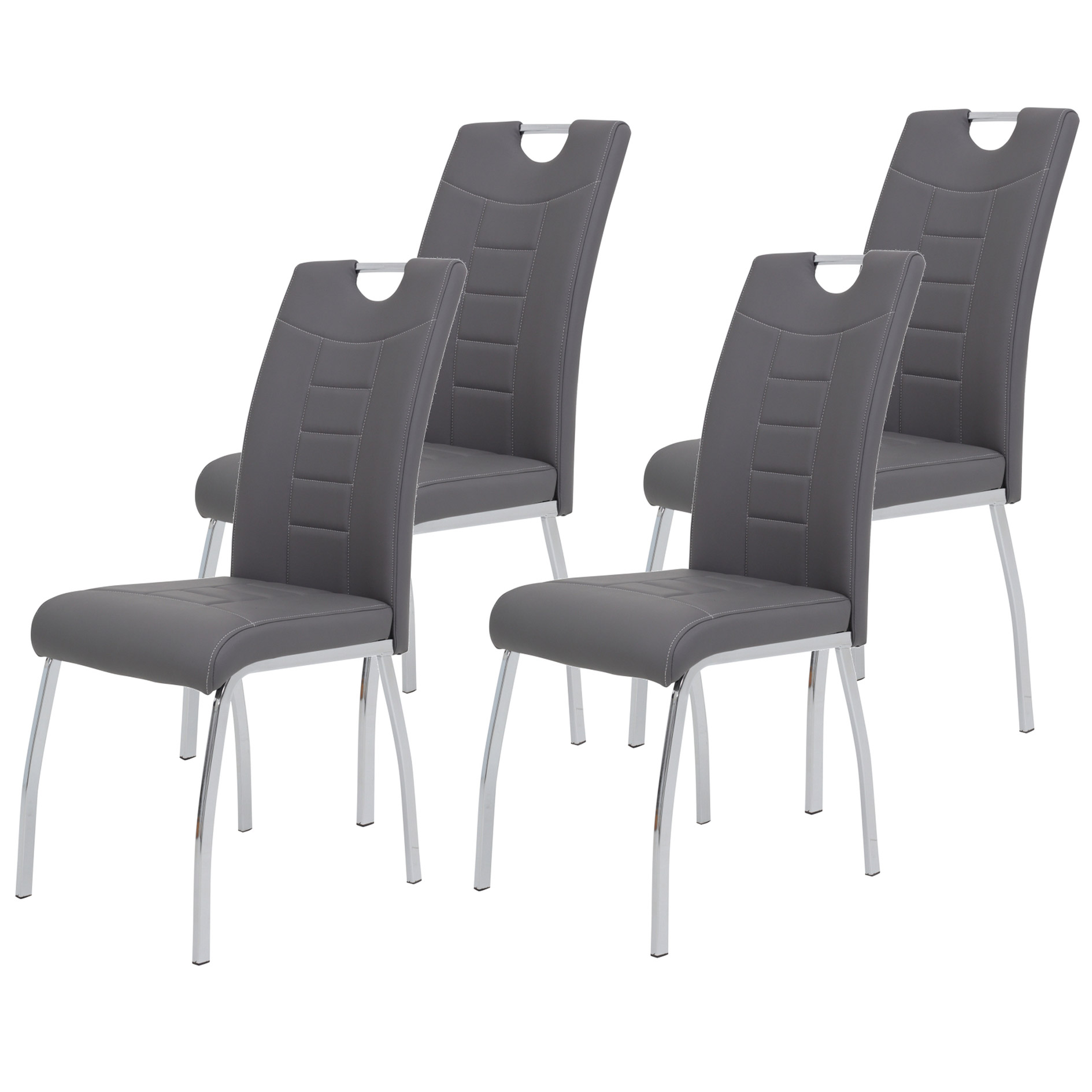 4er-Set Polsterstühle - grau-chromfarben - Kunstleder