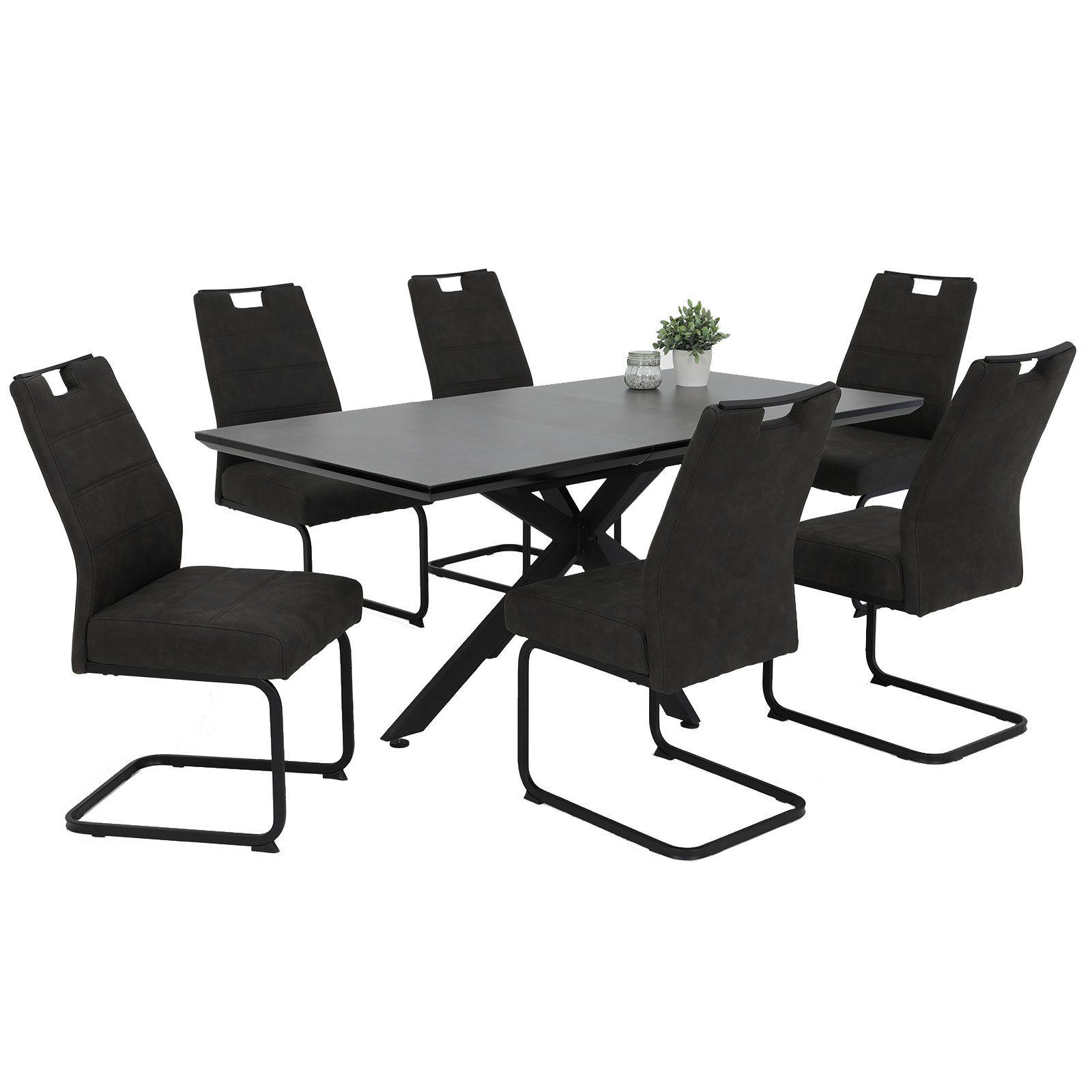 4er-Set Schwingstühle - anthrazit-schwarz - Vintage-Optik