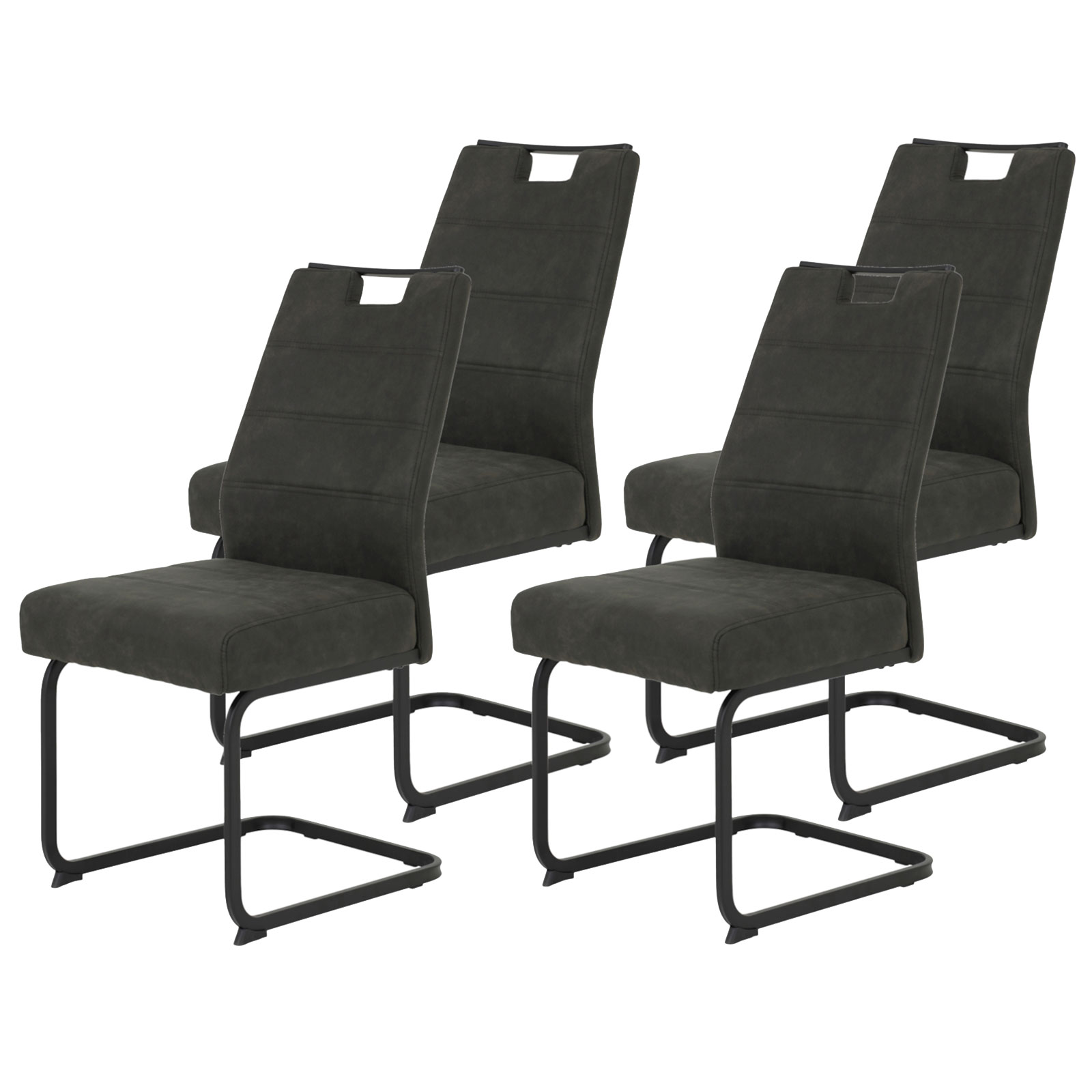4er-Set Schwingstühle - anthrazit-schwarz - Vintage-Optik