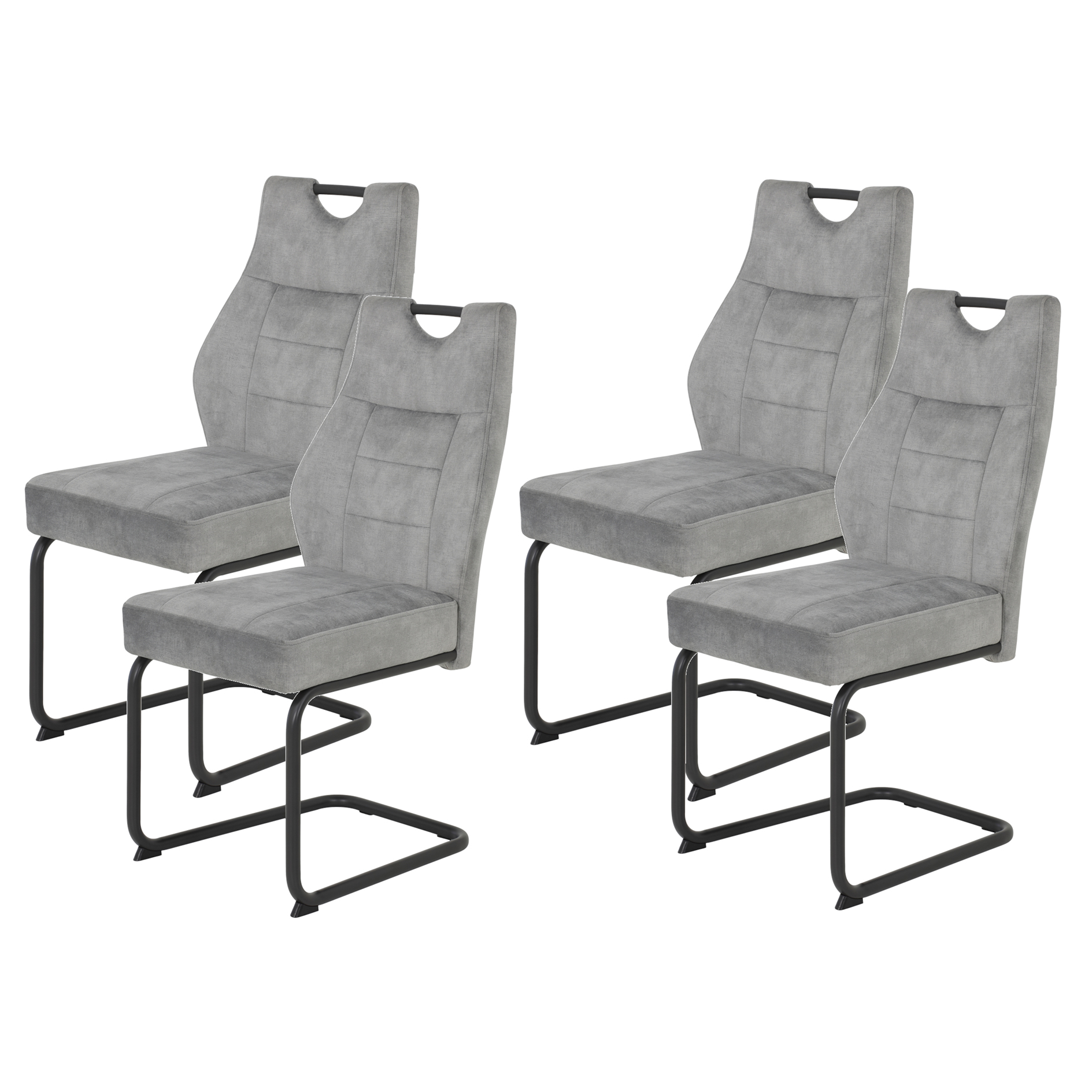 4er-Set Schwingstühle - Vintage silber - Samtvelour