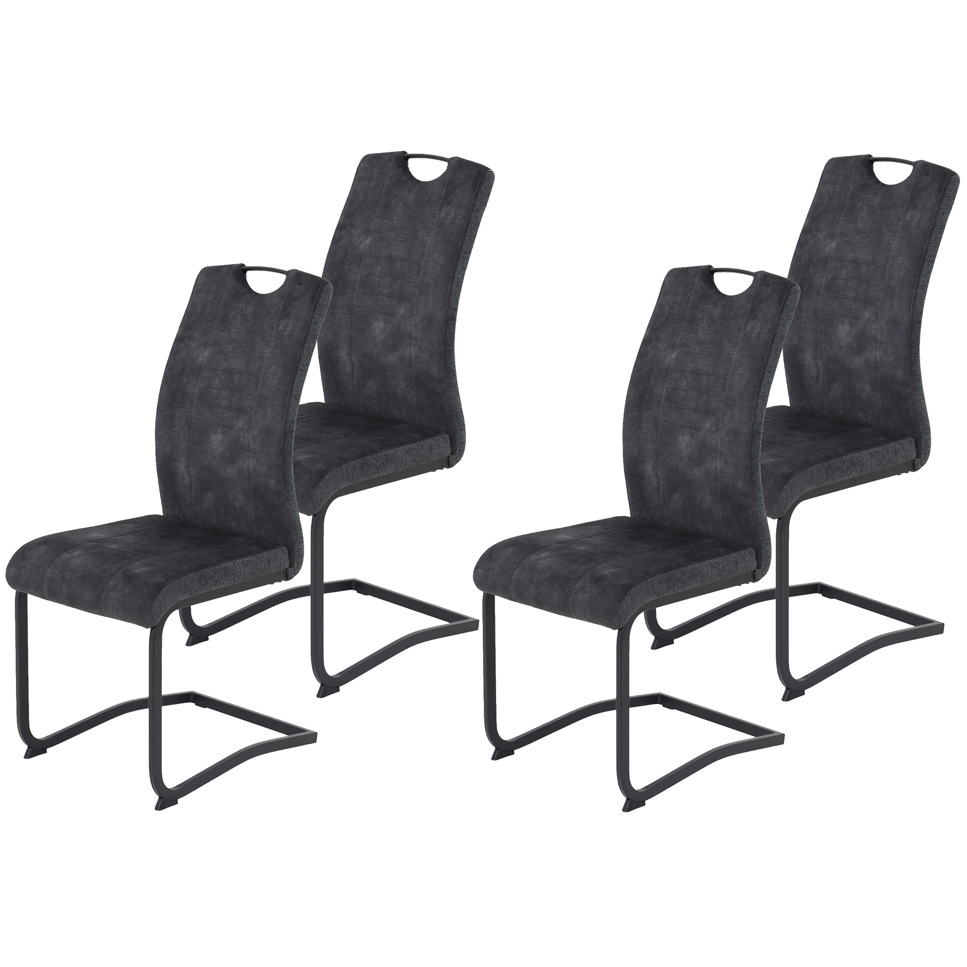 4er-Set Schwingstuhl - Vintage anthrazit - Samt - Cordoptik