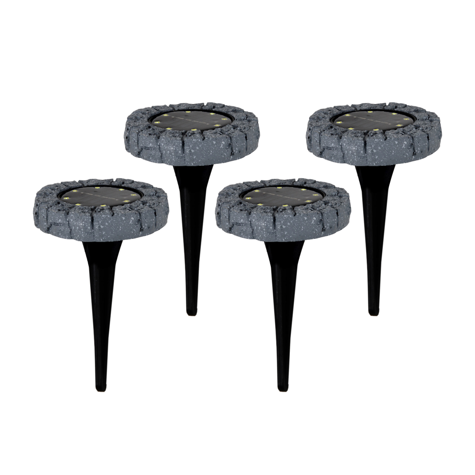 4er-Set Solar-LED-Bodenleuchte mit Erdspieß - grau