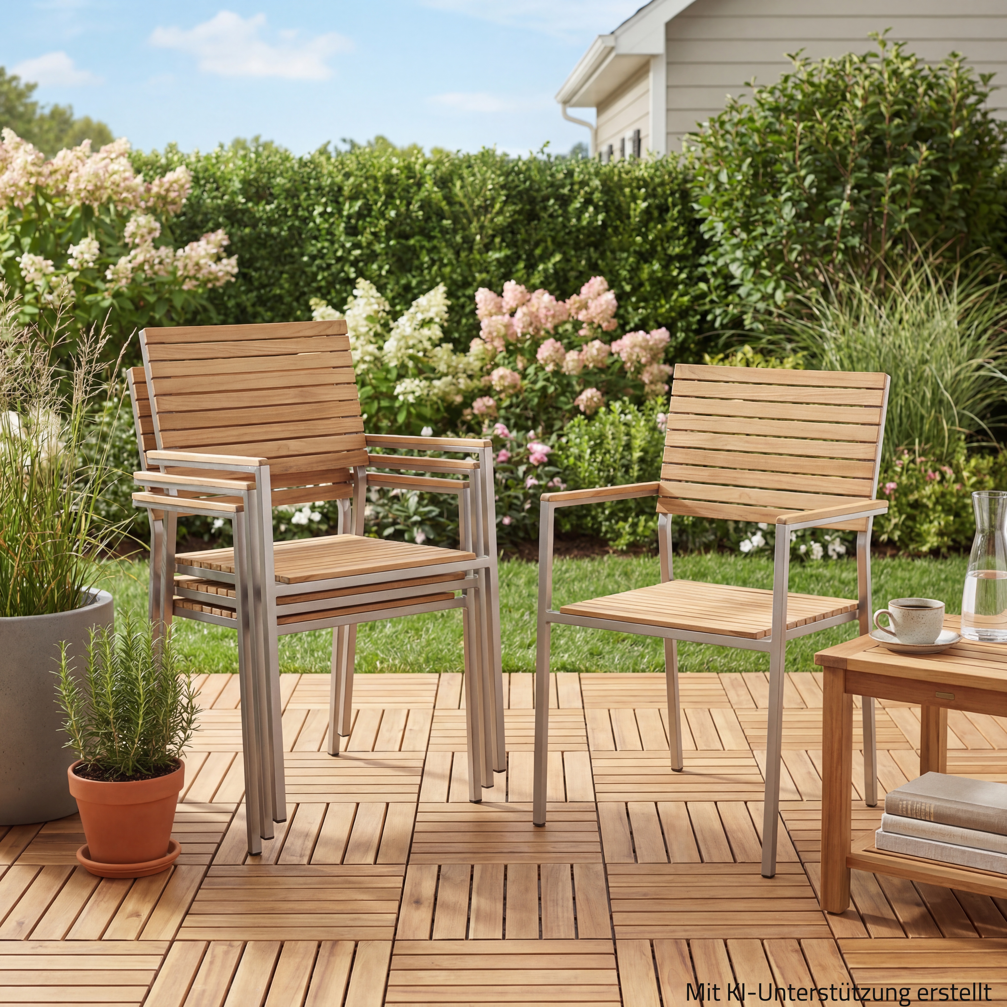 4er-Set Stapelstuhl DENVER - Teak massiv - stapelbar
