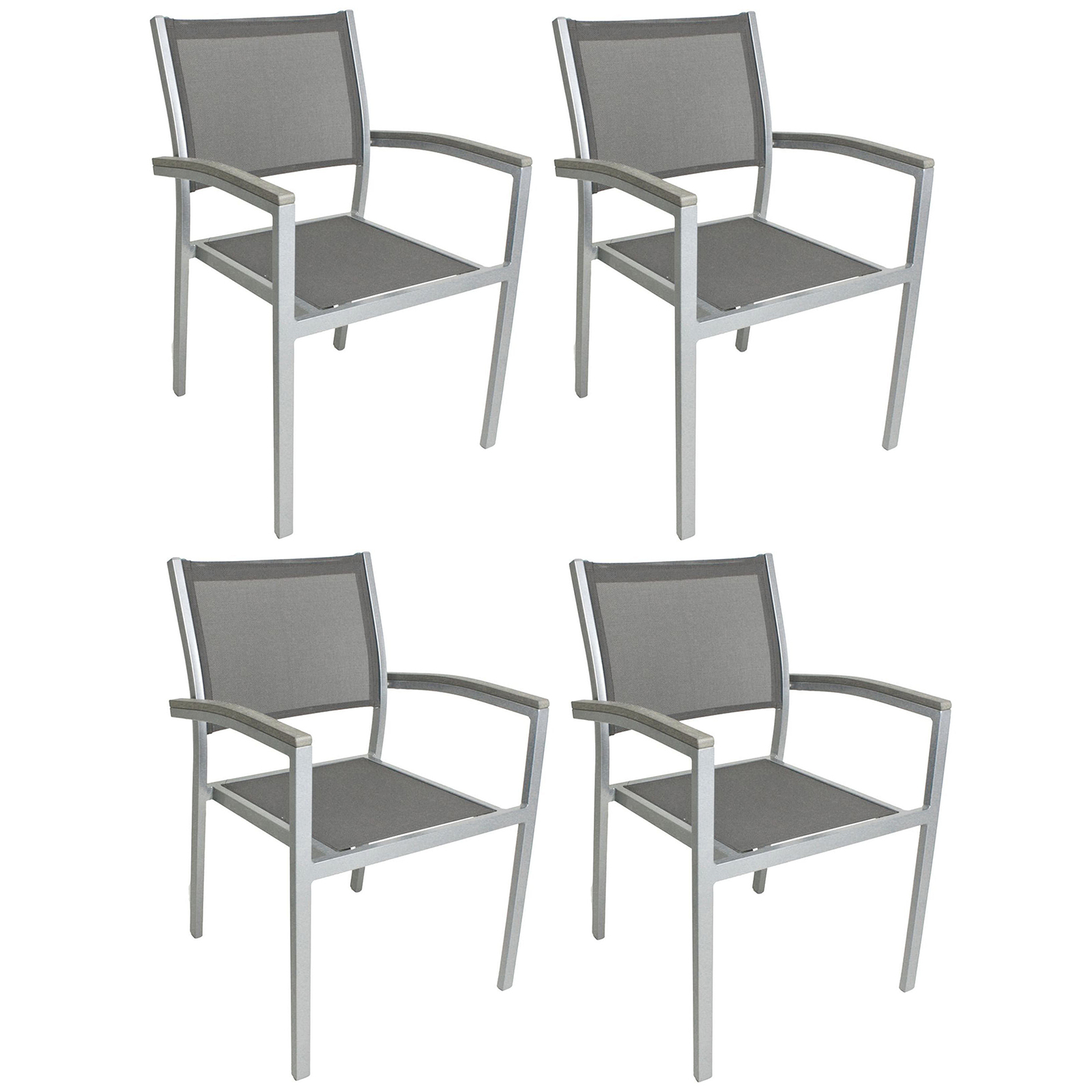 4er-Set Stapelstuhl GRACE - grau - Aluminium