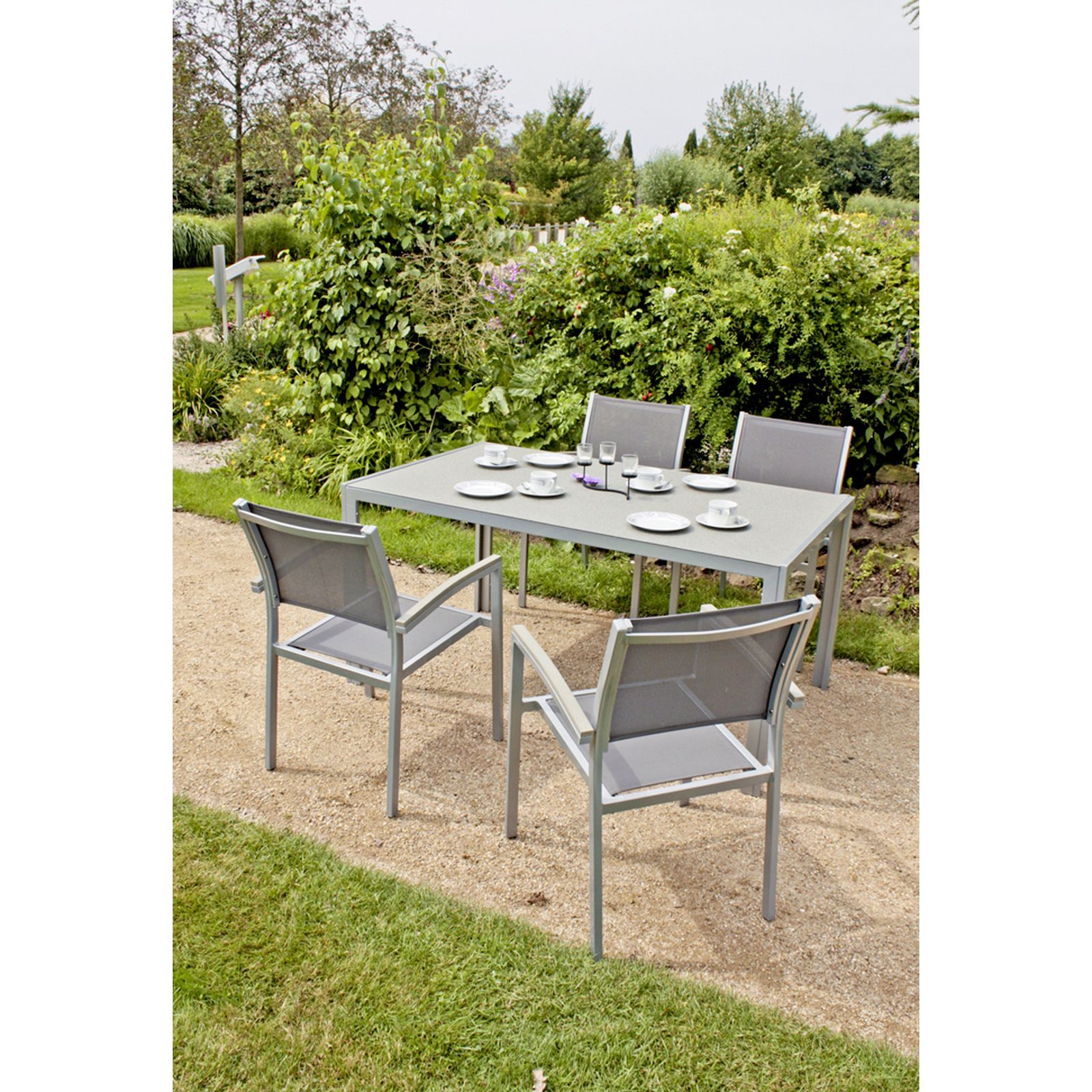 4er-Set Stapelstuhl GRACE - grau - Aluminium