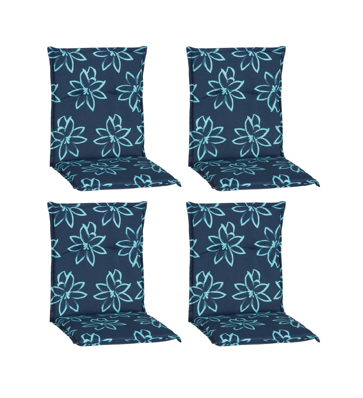4x Niedriglehner-Auflage - blau - Blume - 101x50 cm