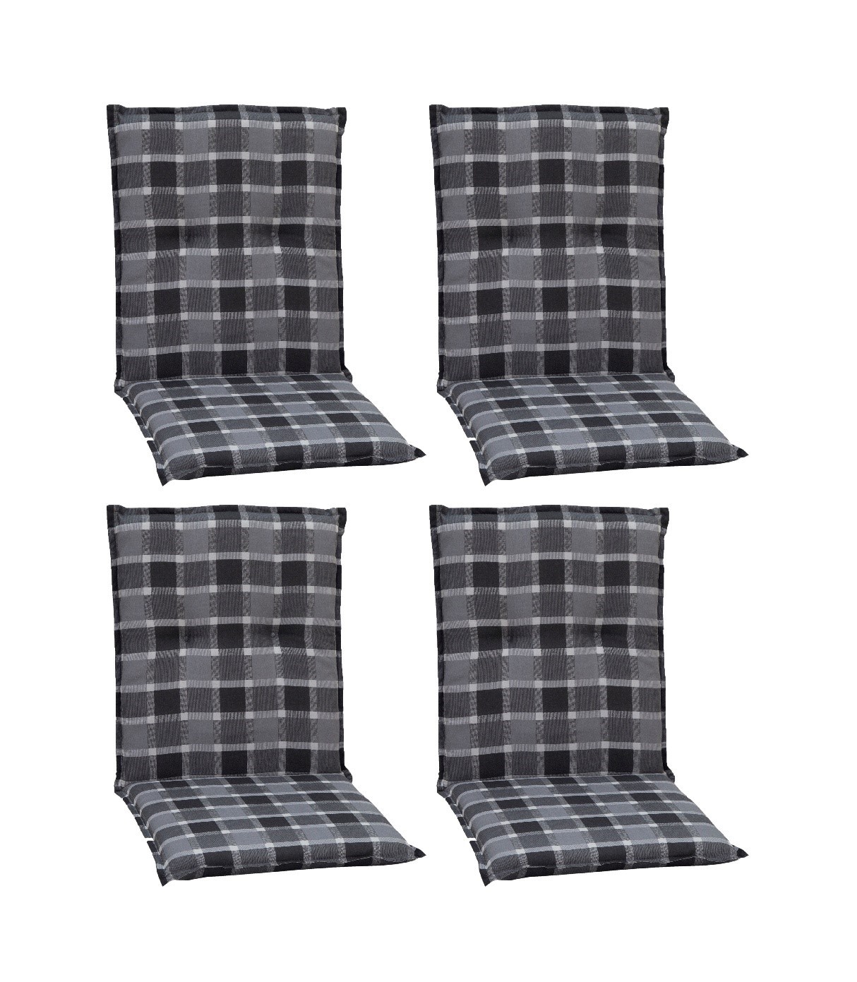 4x Niedriglehner-Saumauflage - kariert - grau - 101x50 cm