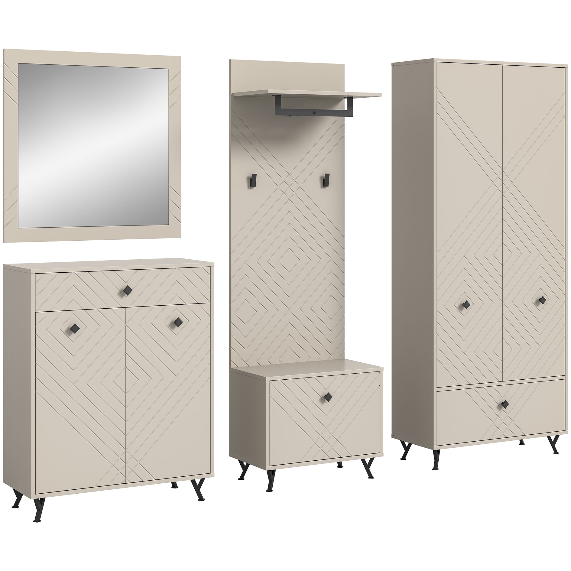 5-teilige Garderobenkombination NOTES - sandbeige matt