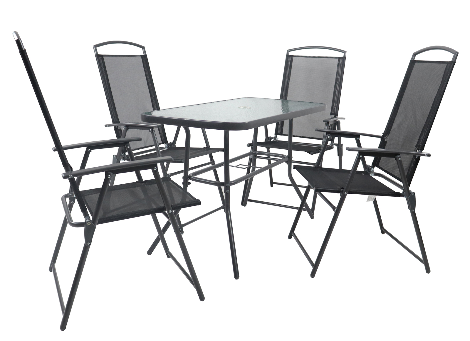 5-teilige Garten-Tischgruppe - anthrazit - Glasplatte - 110x55 cm