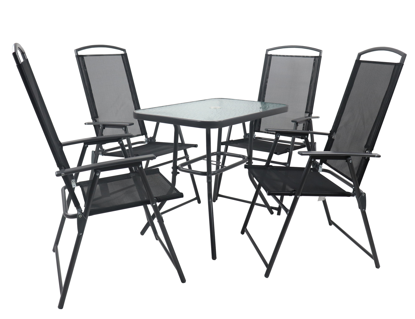 5-teilige Garten-Tischgruppe - anthrazit - Glasplatte - 80x55 cm