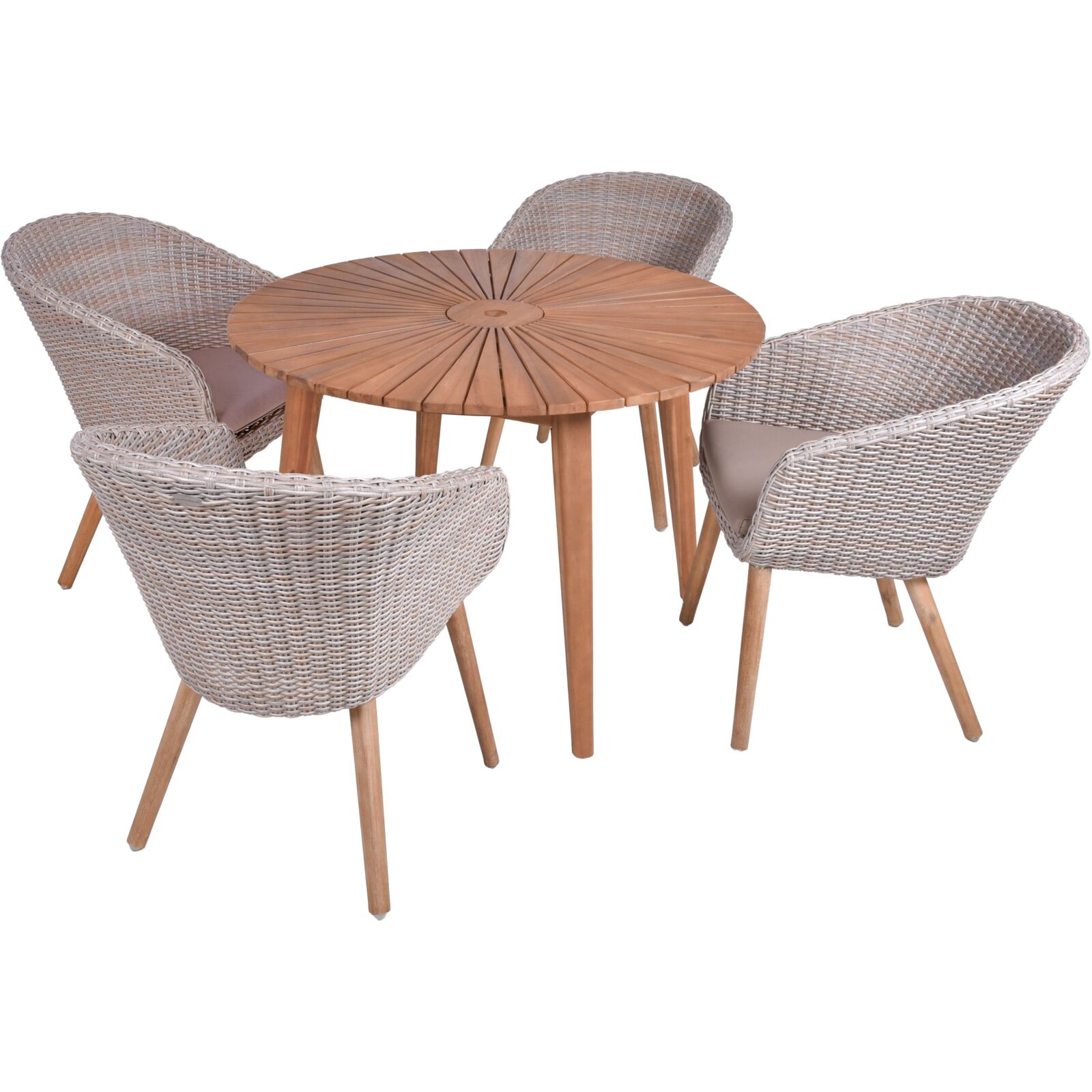5-teilige Garten-Tischgruppe FREMONT/VISALIA - natur-beige - Massivholz