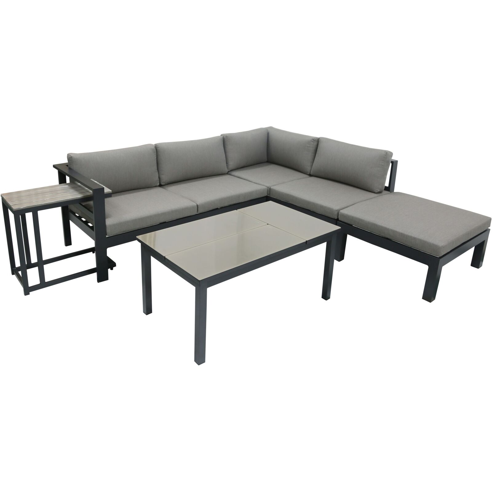 5-teilige Lounge-Eckgruppe MIRANDA - anthrazit-grau - Aluminium - Glas