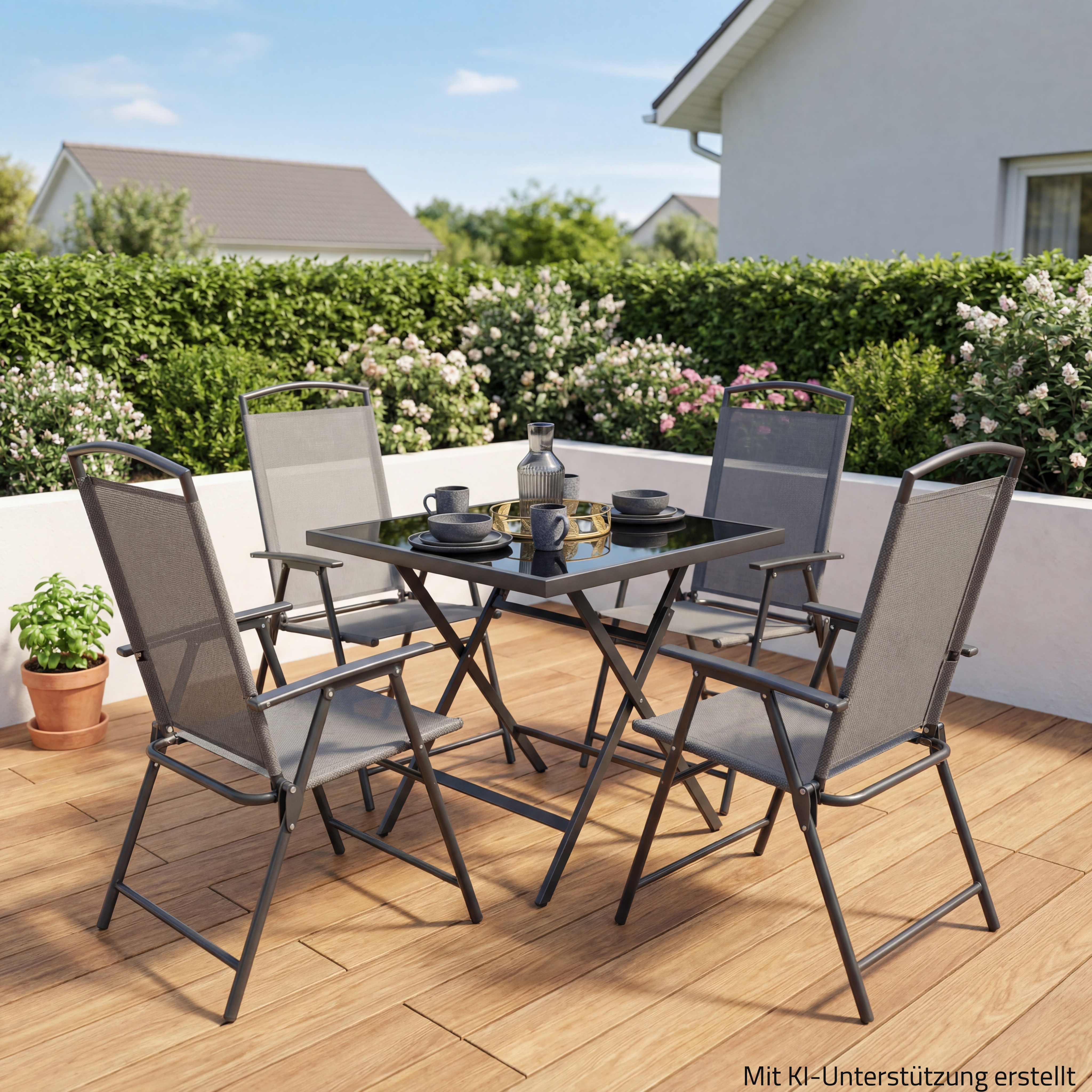 5-teilige Sitzgruppe - anthrazit - Schwarzglas-Platte