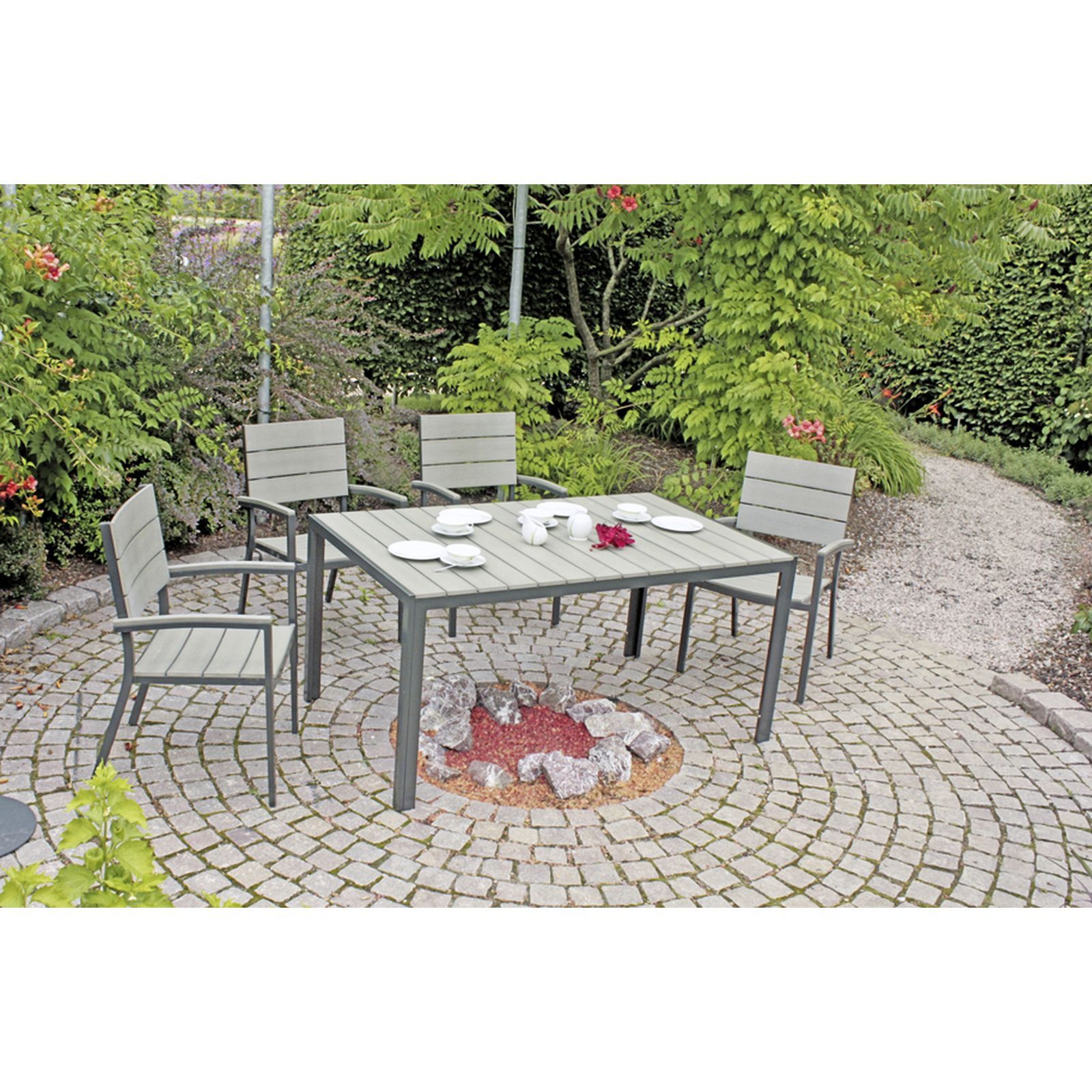 5-teilige Sitzgruppe OLIVIA - anthrazit-grau - Holz-Optik