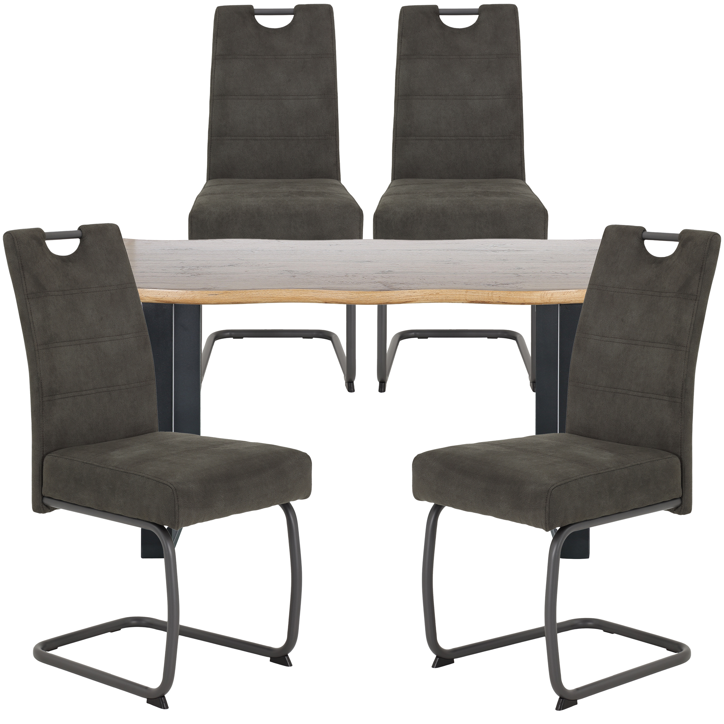 5-teilige Tischgruppe - anthrazit - grau - Holzoptik braun - 150x90 cm