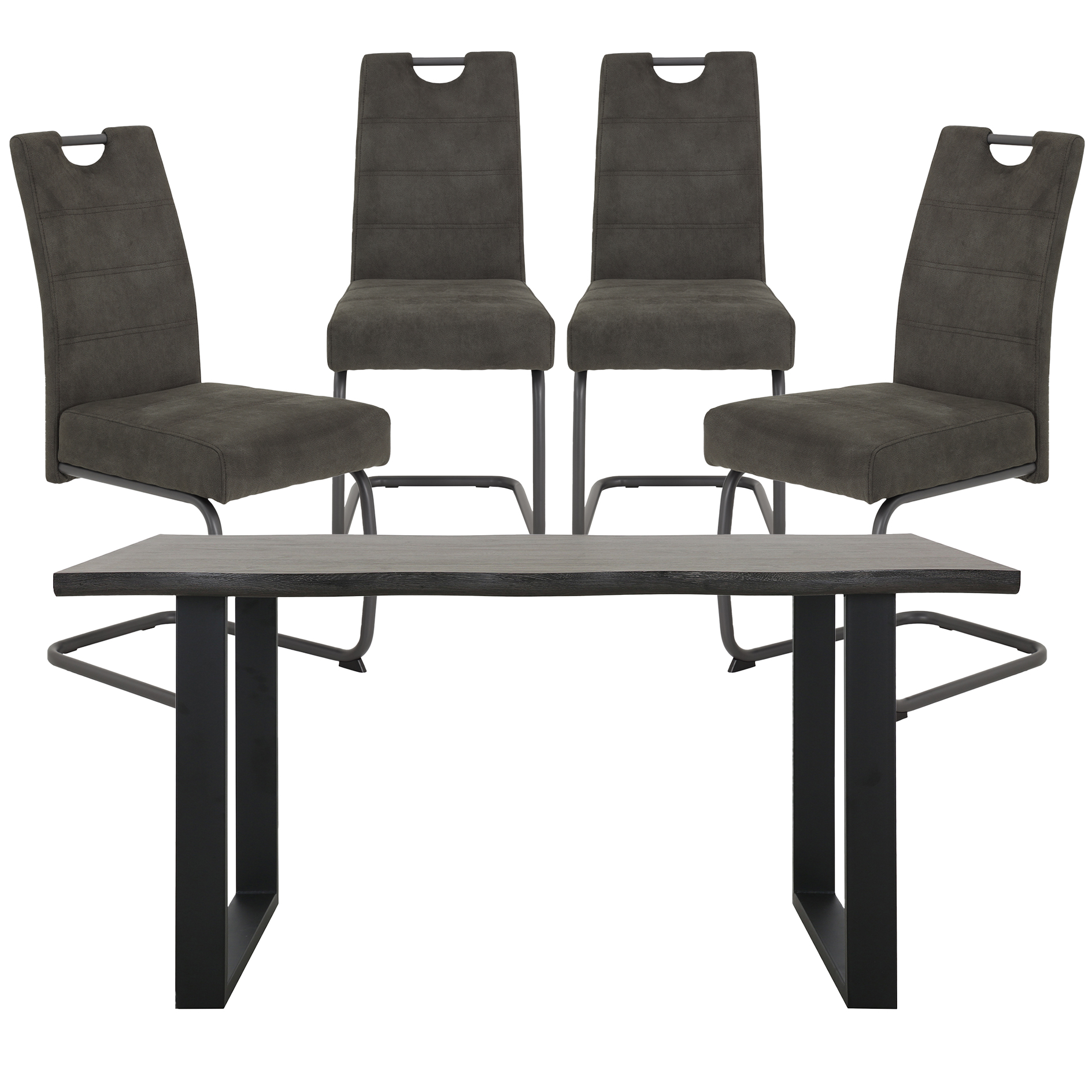 5-teilige Tischgruppe - anthrazit - grau - Lederoptik - 150x90 cm