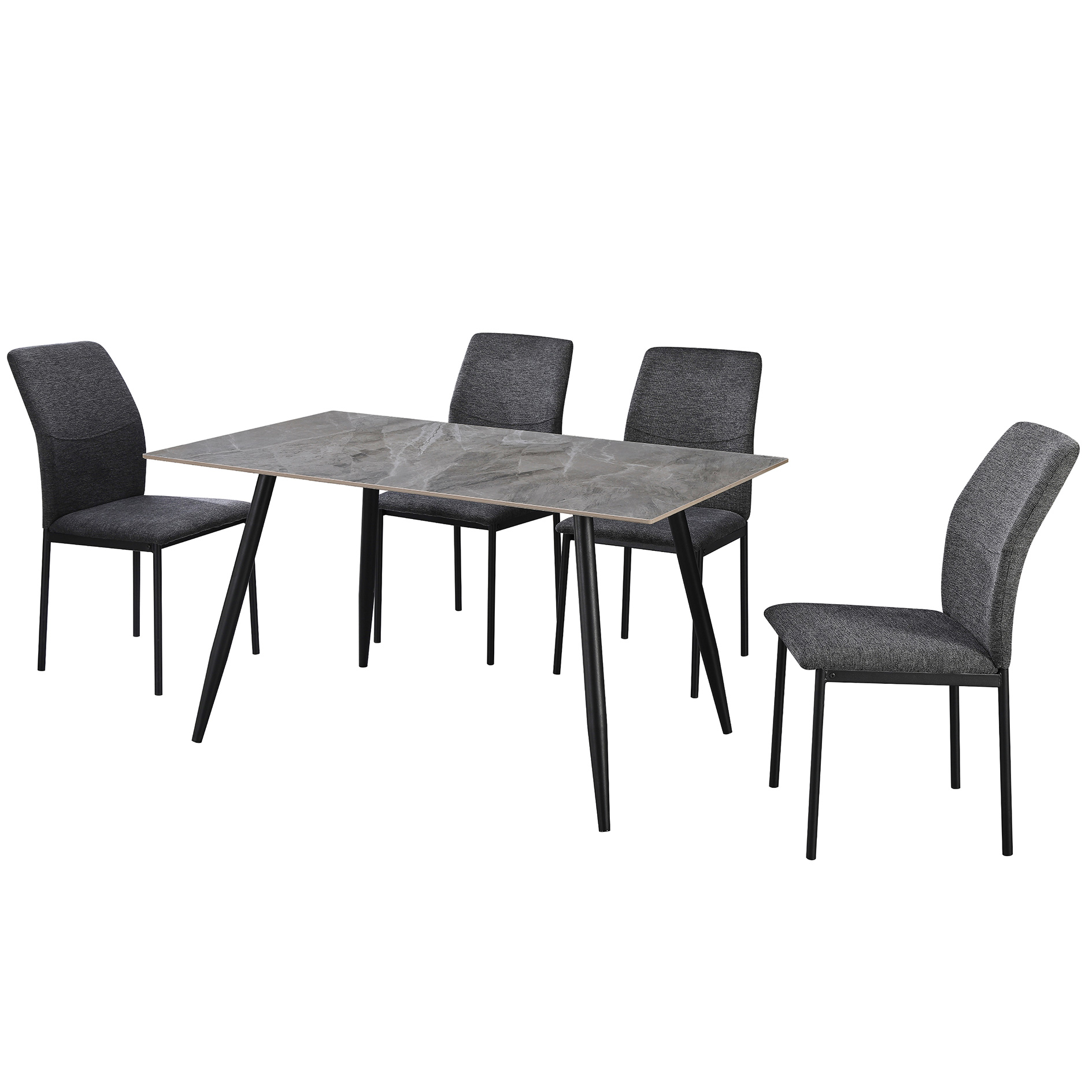 5-teilige Tischgruppe - anthrazit - Marmor-Optik