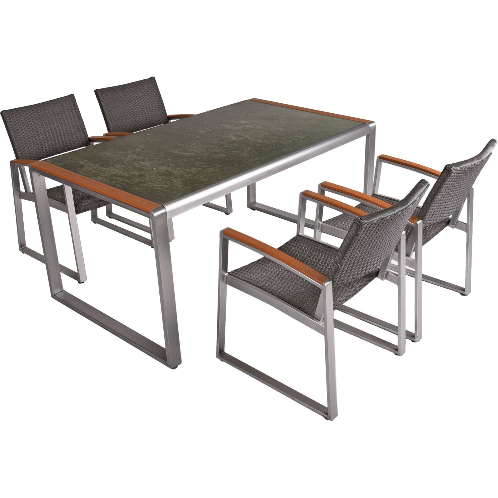 5-teilige Tischgruppe AVERNA - dunkelgrau - Edelstahlfinish - Granitoptik