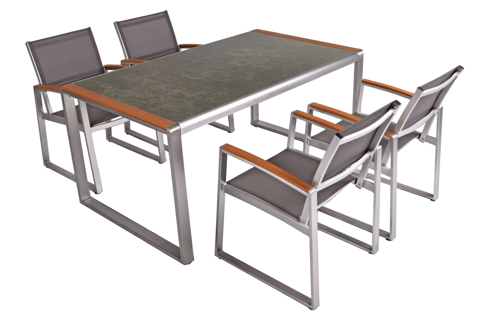 5-teilige Tischgruppe AVERNA - grau - Edelstahlfinish - Granitoptik