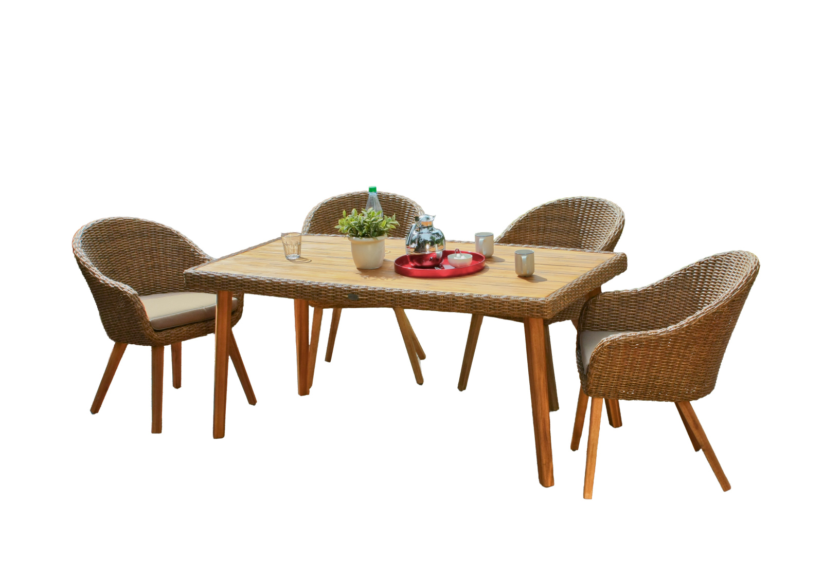 5-teilige Tischgruppe CARSON - dunkelbraun-cognac - Akazienholz