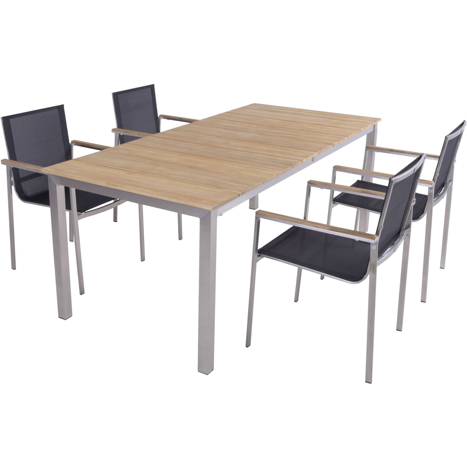 5-teilige Tischgruppe DALLAS/DENVER - dunkelgrau-silber - Teak Massivholz