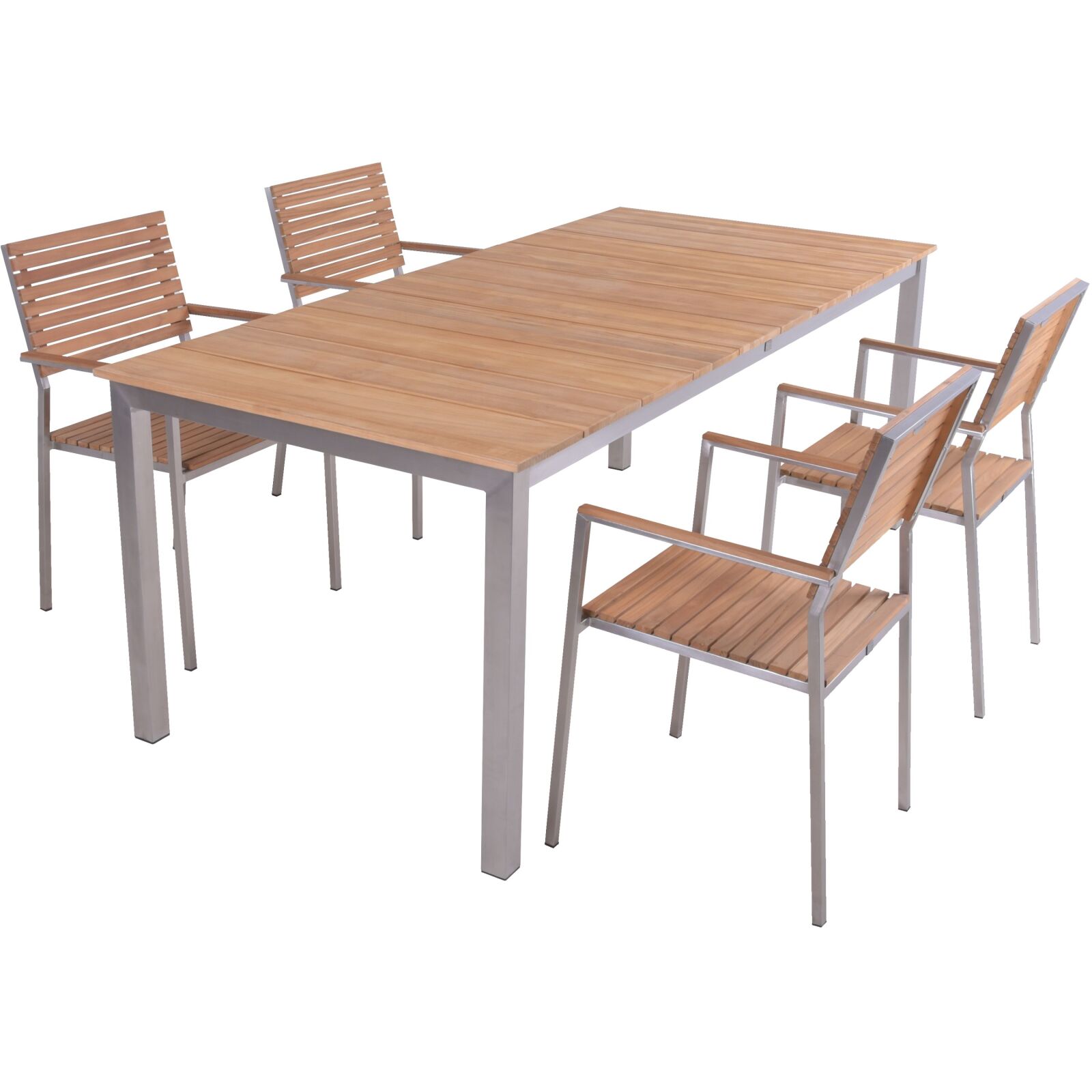 5-teilige Tischgruppe DALLAS/DENVER - silber - Teak Massivholz
