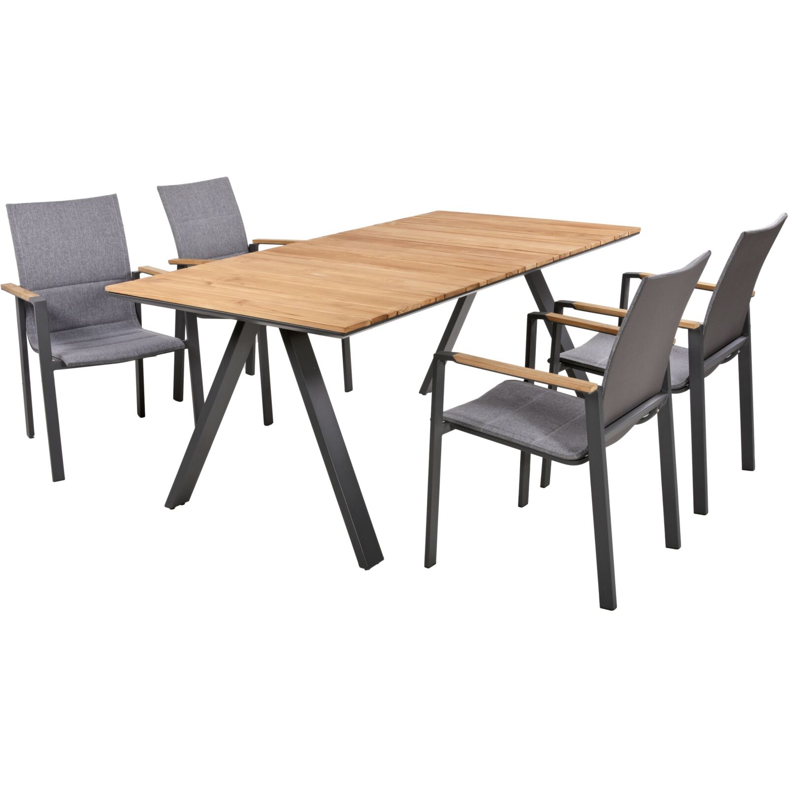 5-teilige Tischgruppe DAVINA 01 - naturbraun-anthrazit - Teak - Aluminium
