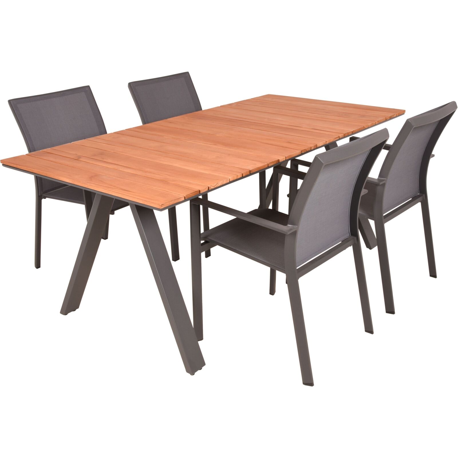 5-teilige Tischgruppe DAVINA 03 - naturbraun-anthrazit - Teak - Aluminium