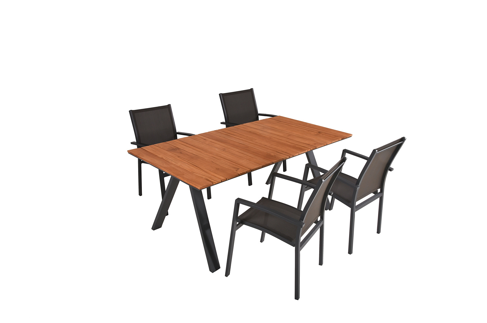 5-teilige Tischgruppe DAVINA 05 - naturbraun-anthrazit - Teak - Aluminium
