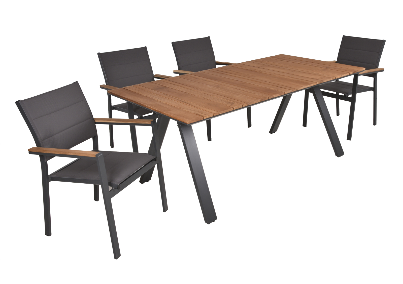5-teilige Tischgruppe DAVINA 08 - hellbraun-grau - Teak - Aluminium