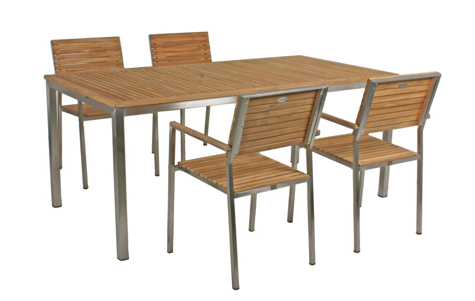 5-teilige Tischgruppe DENVER - Teak massiv - Edelstahl