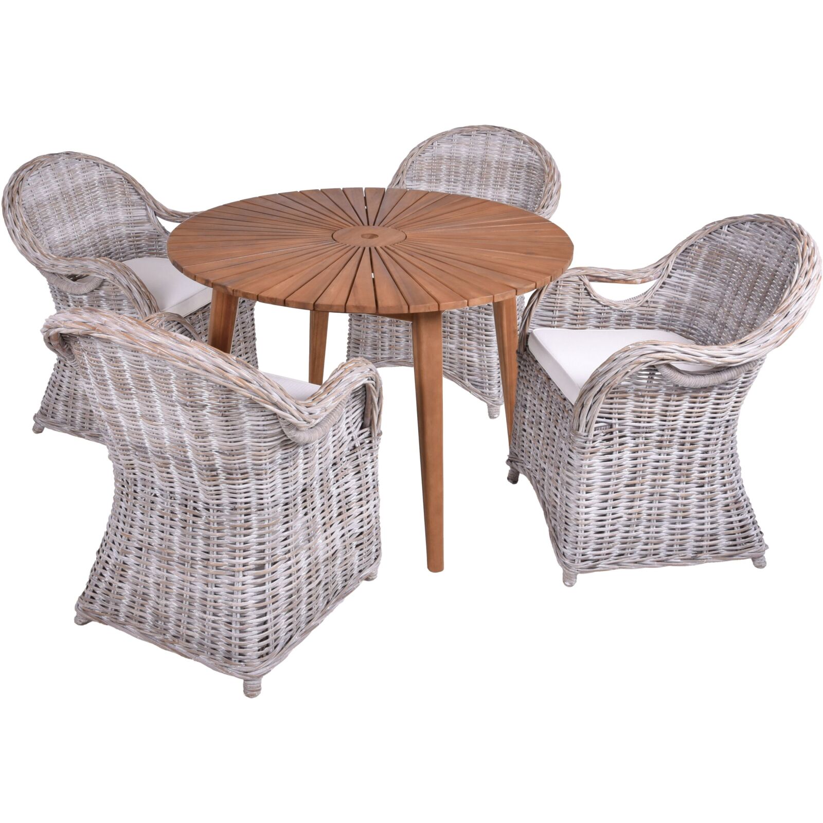 5-teilige Tischgruppe FREMONT/BREST - white wash - Akazie massiv