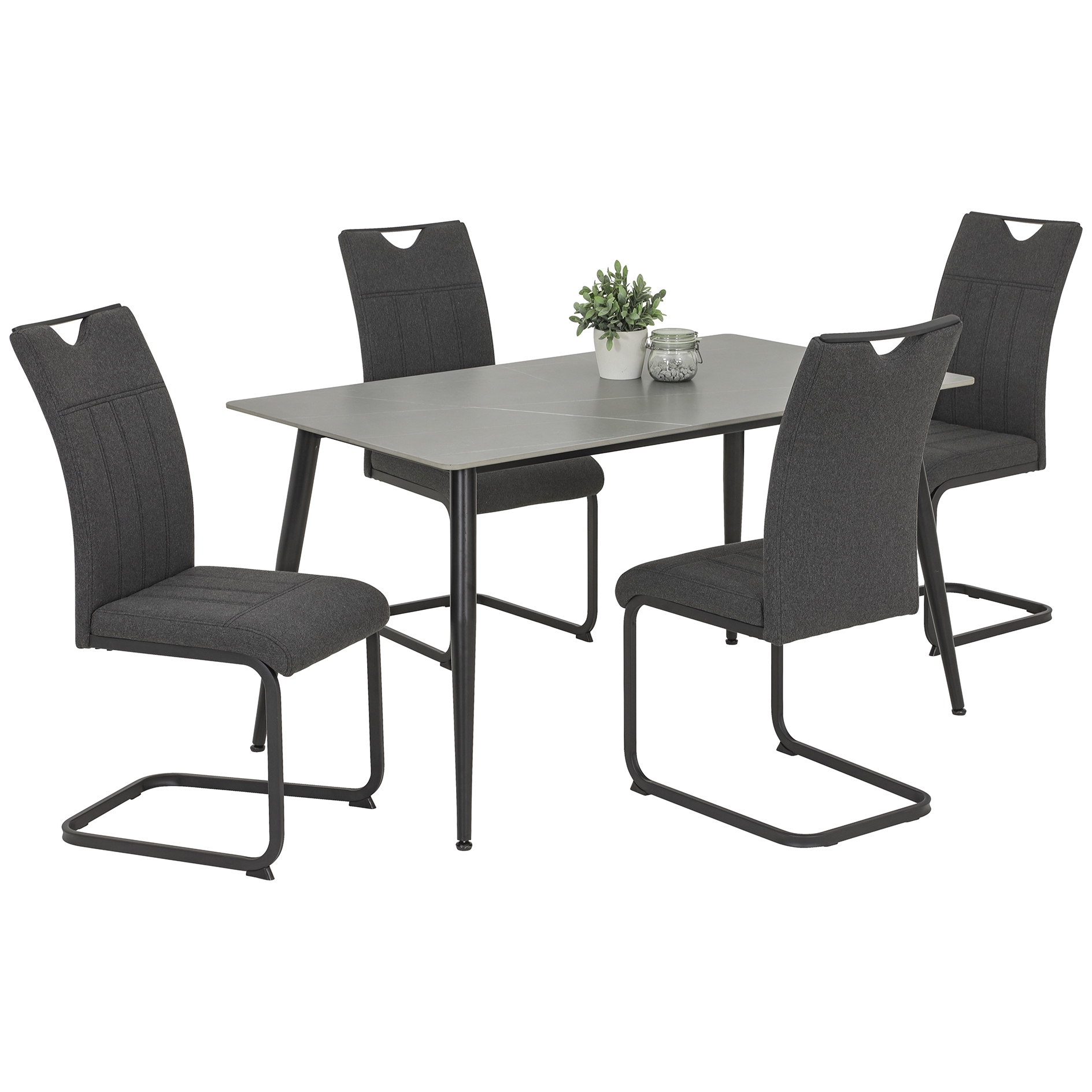 5-teilige Tischgruppe - Marmoroptik - anthrazit - schwarz