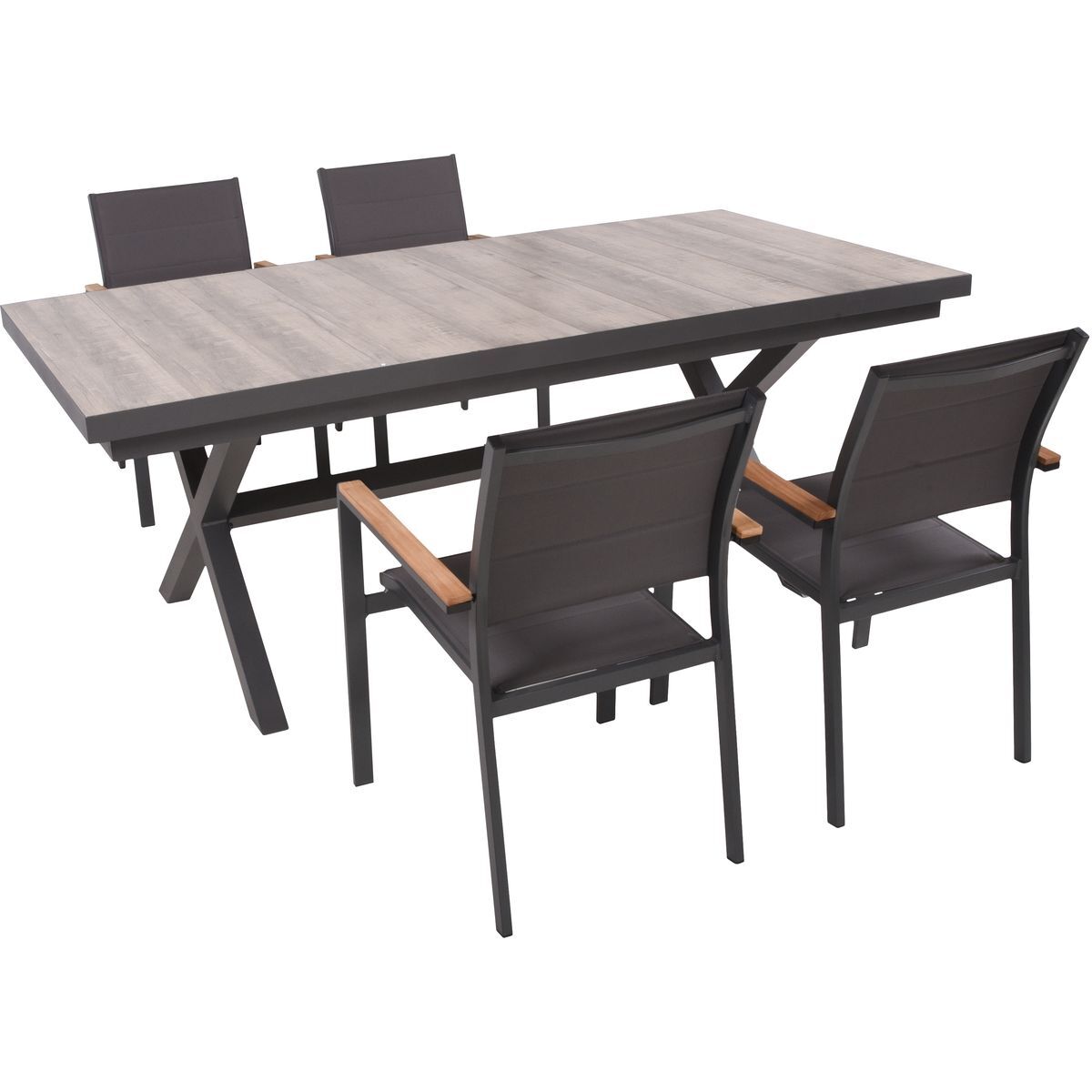 5-teilige Tischgruppe RANA/DAVINA - grau-Eiche - Aluminium - Keramik