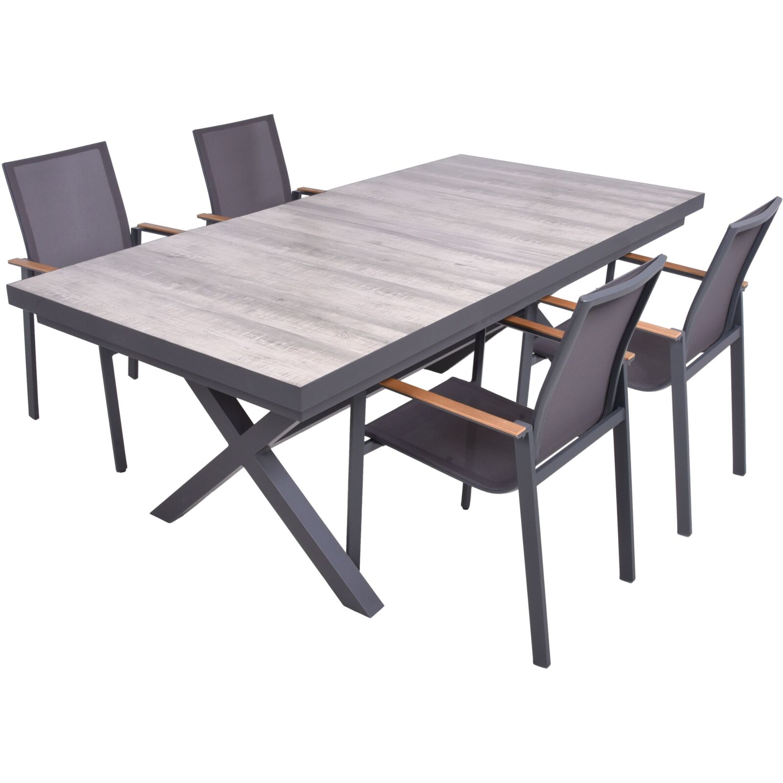 5-teilige Tischgruppe RANA/SILEA - grau-Eiche - Aluminium