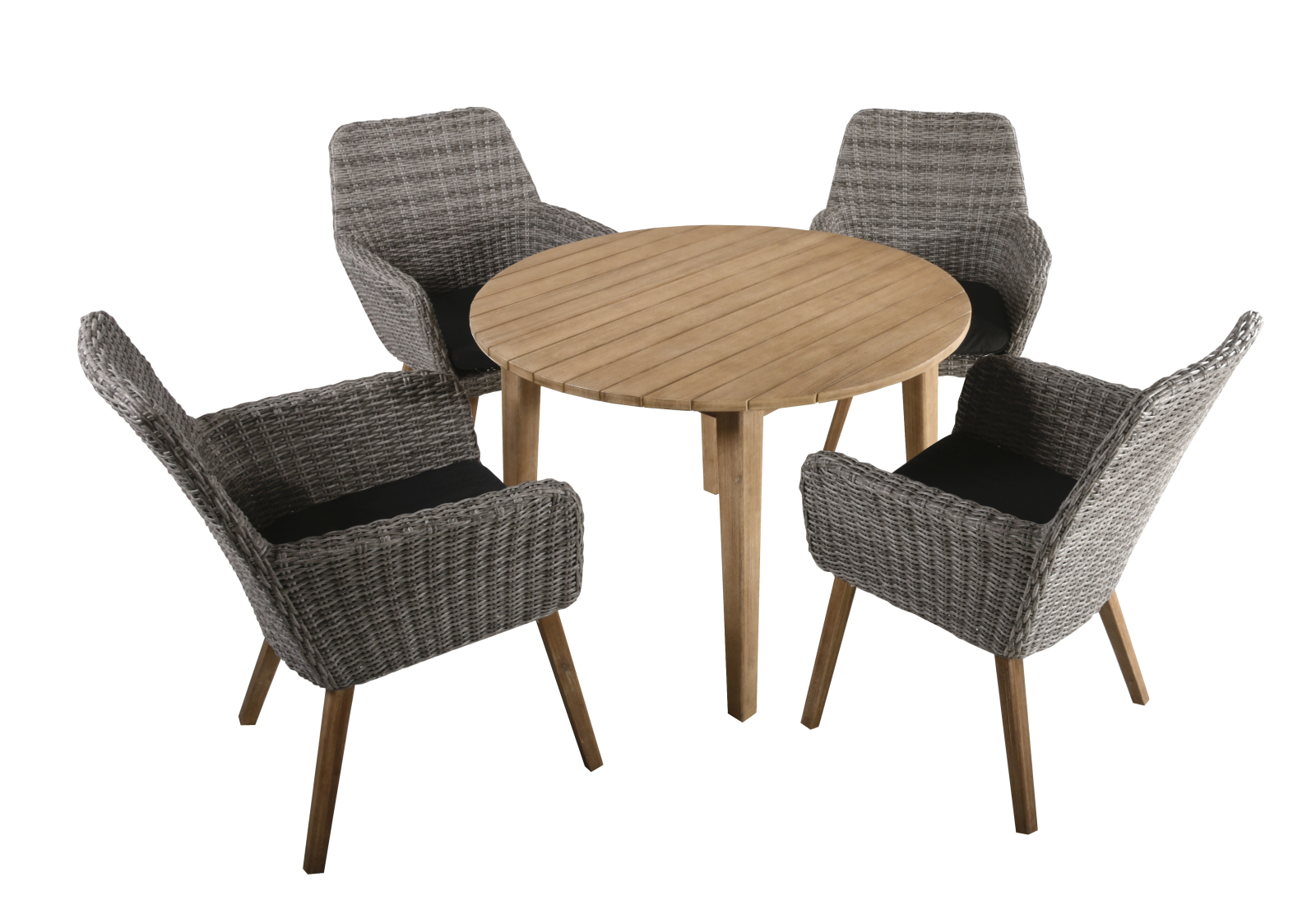 5-teilige Tischgruppe RAPALLO ARVADA - Akazie massiv - grau - Ø 110 cm