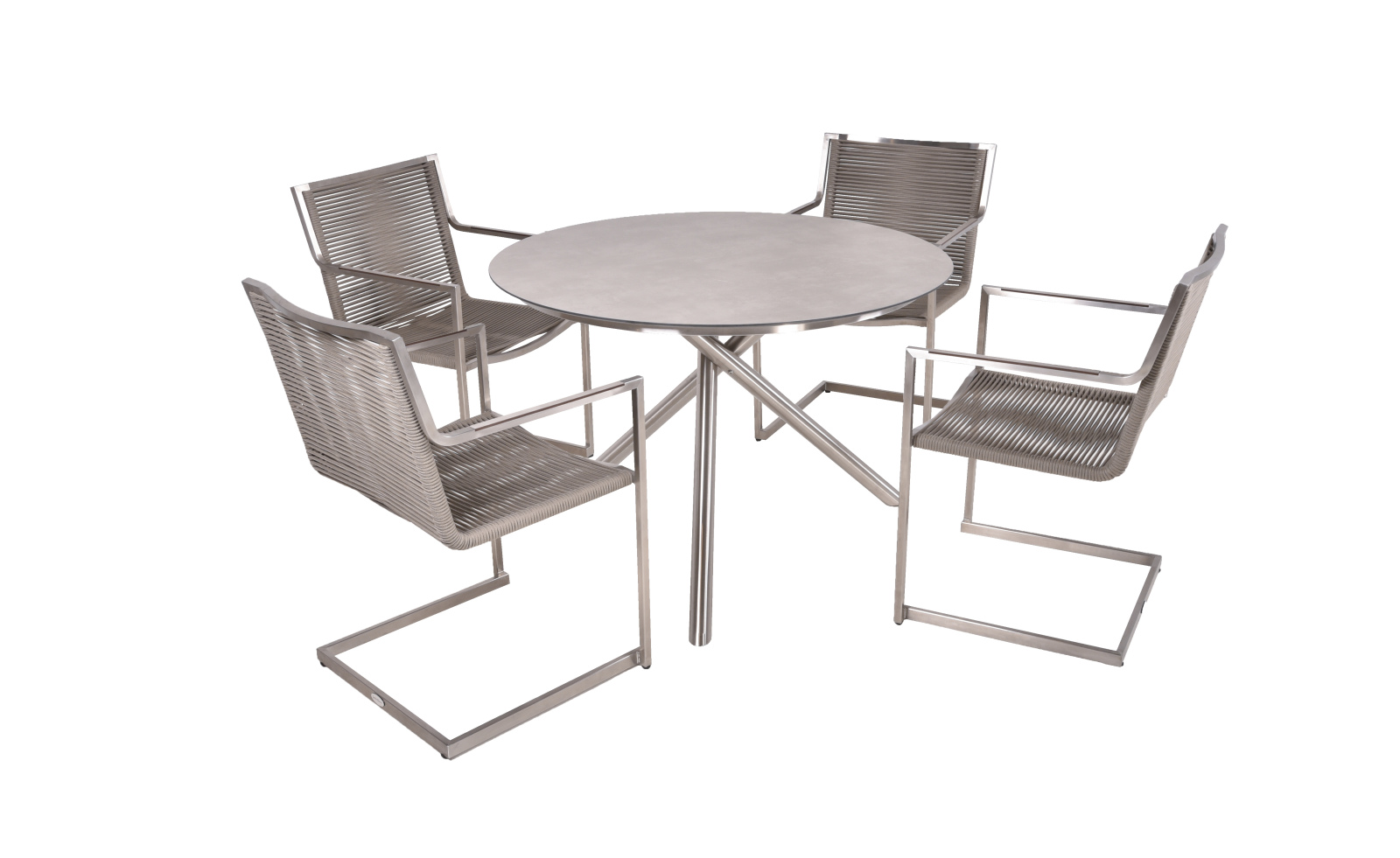 5-teilige Tischgruppe SIENNA 12 - silber-taupe - Seilbespannung
