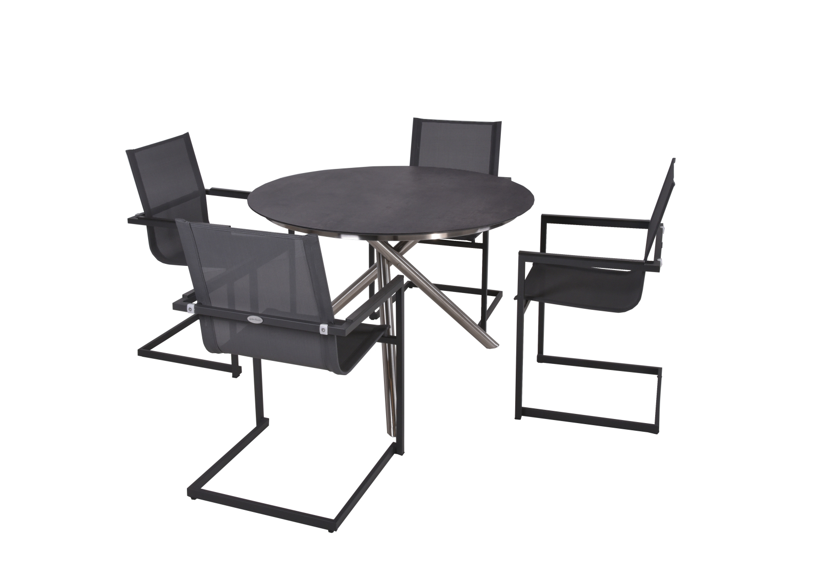 5-teilige Tischgruppe SOPHIA 06 - Edelstahlgestell - Ø 110 cm