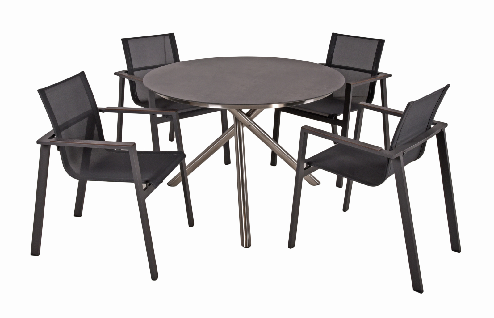 5-teilige Tischgruppe SOPHIA 07 - pfefferschwarz - Edelstahl - Ø 110 cm