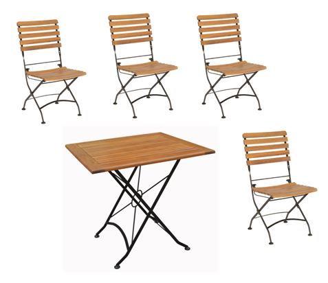 5-teilige Tischgruppe - teakfarben - Akazie massiv
