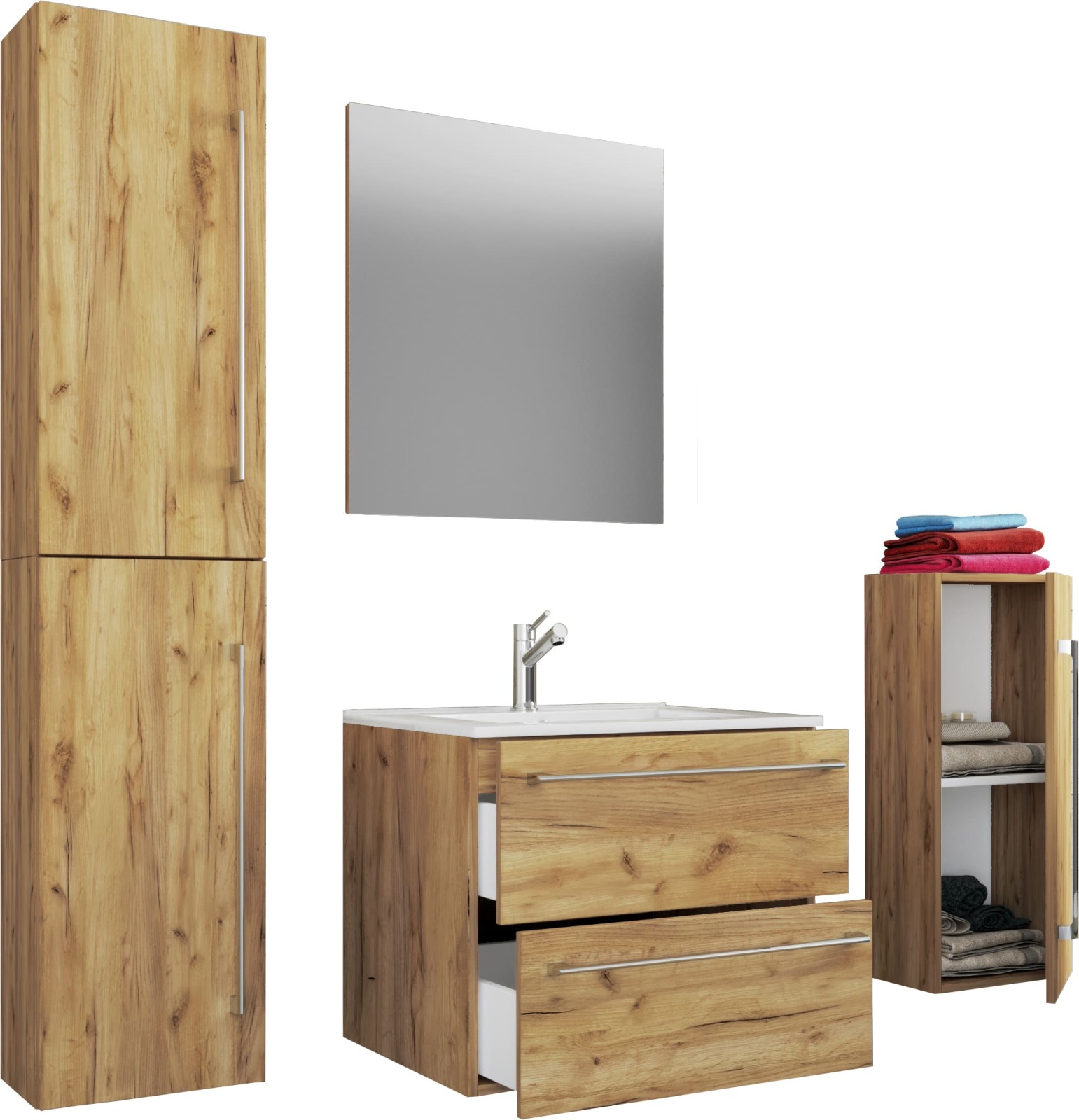5-teiliges Badmöbel-Set BADINOS - Honig Eiche - 127 cm
