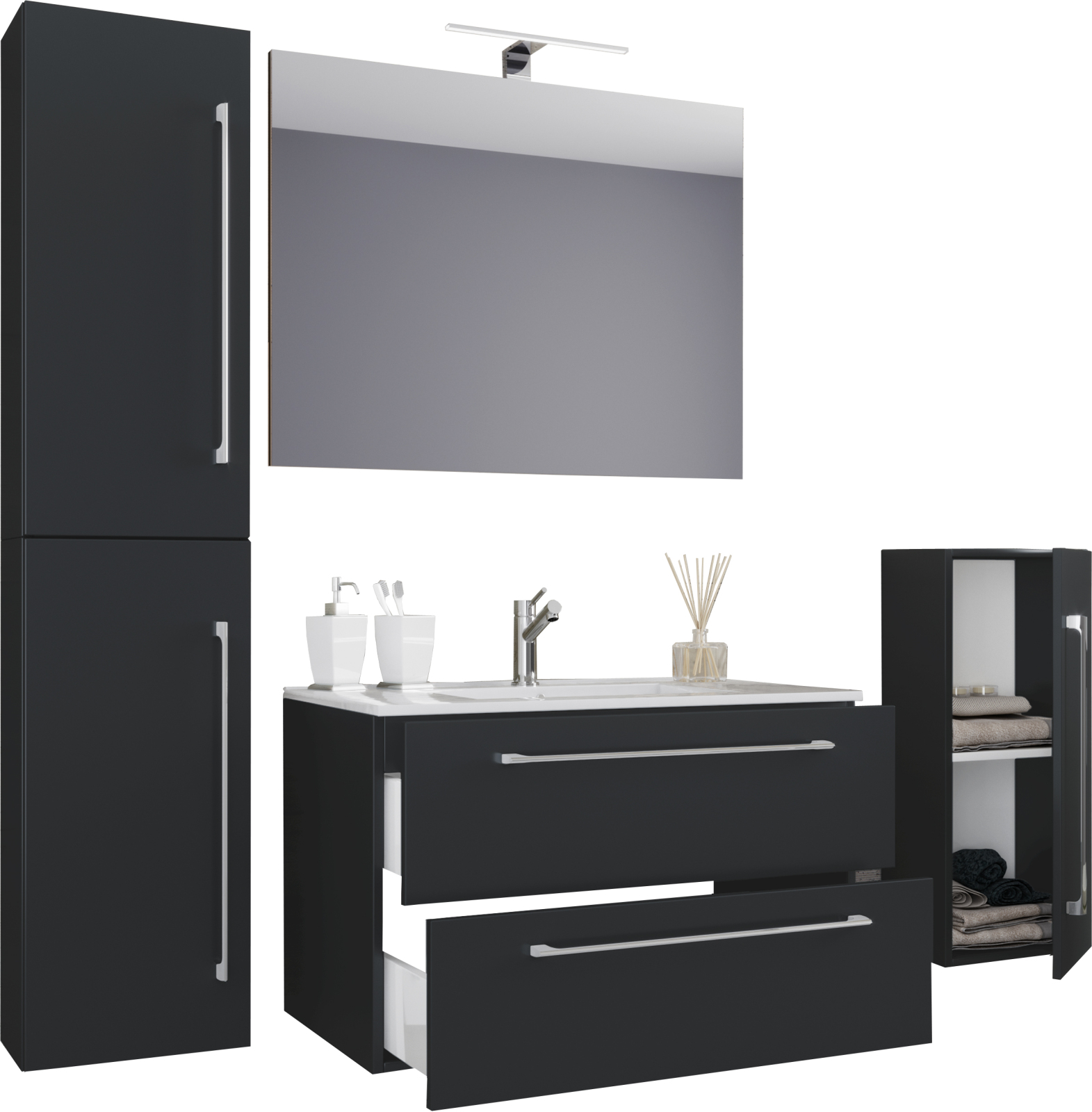 5-teiliges Badmöbel-Set BADINOS - schwarz - 146 cm