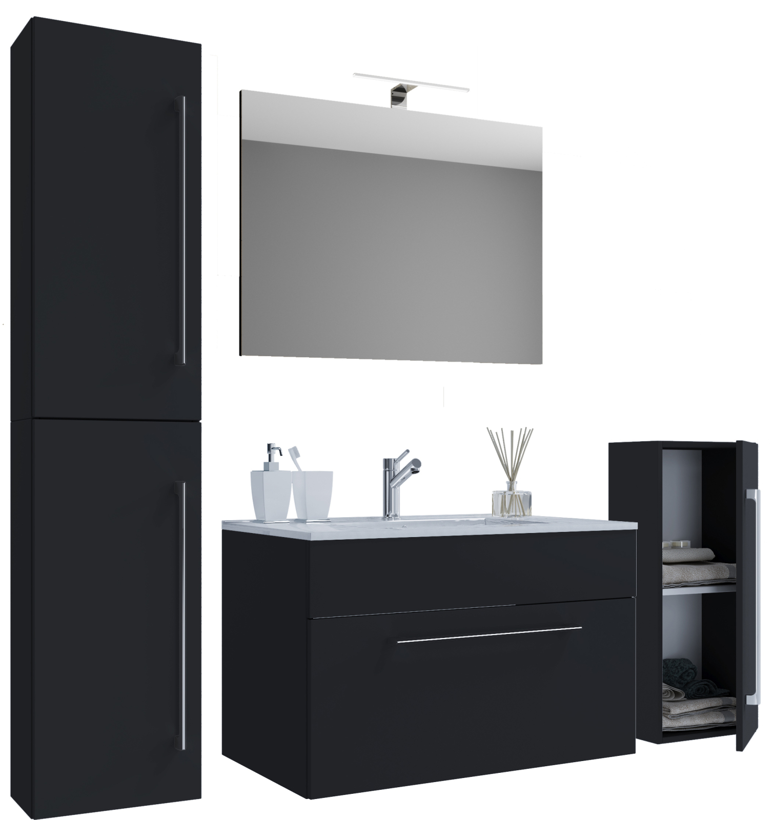 5-teiliges Badmöbel-Set BADINOS - schwarz - 80 cm
