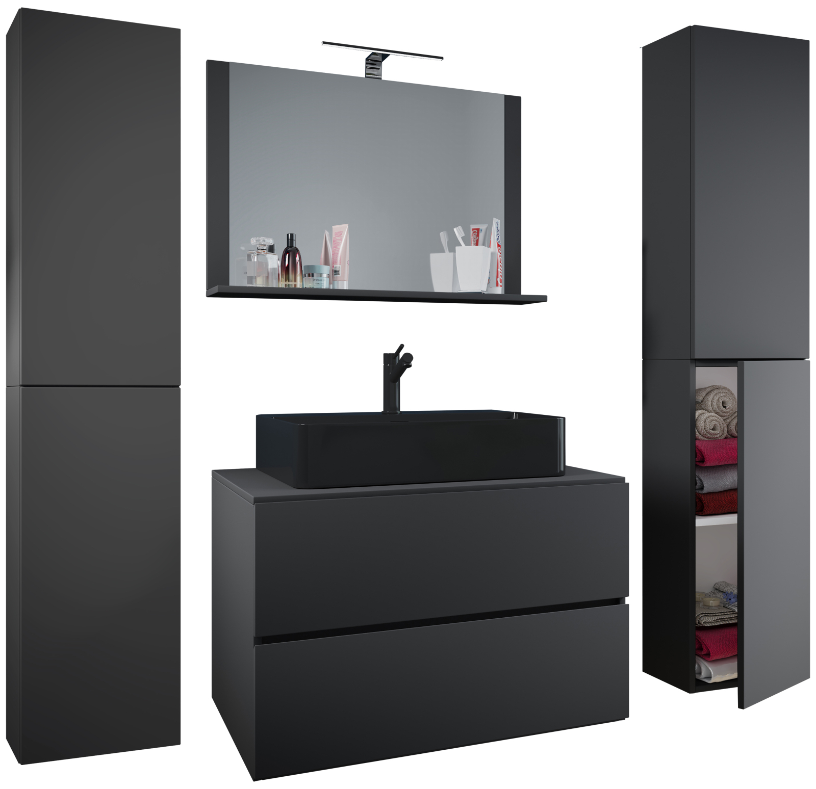5-teiliges Badmöbel-Set LENDAS BL XL - anthrazit - 80 cm